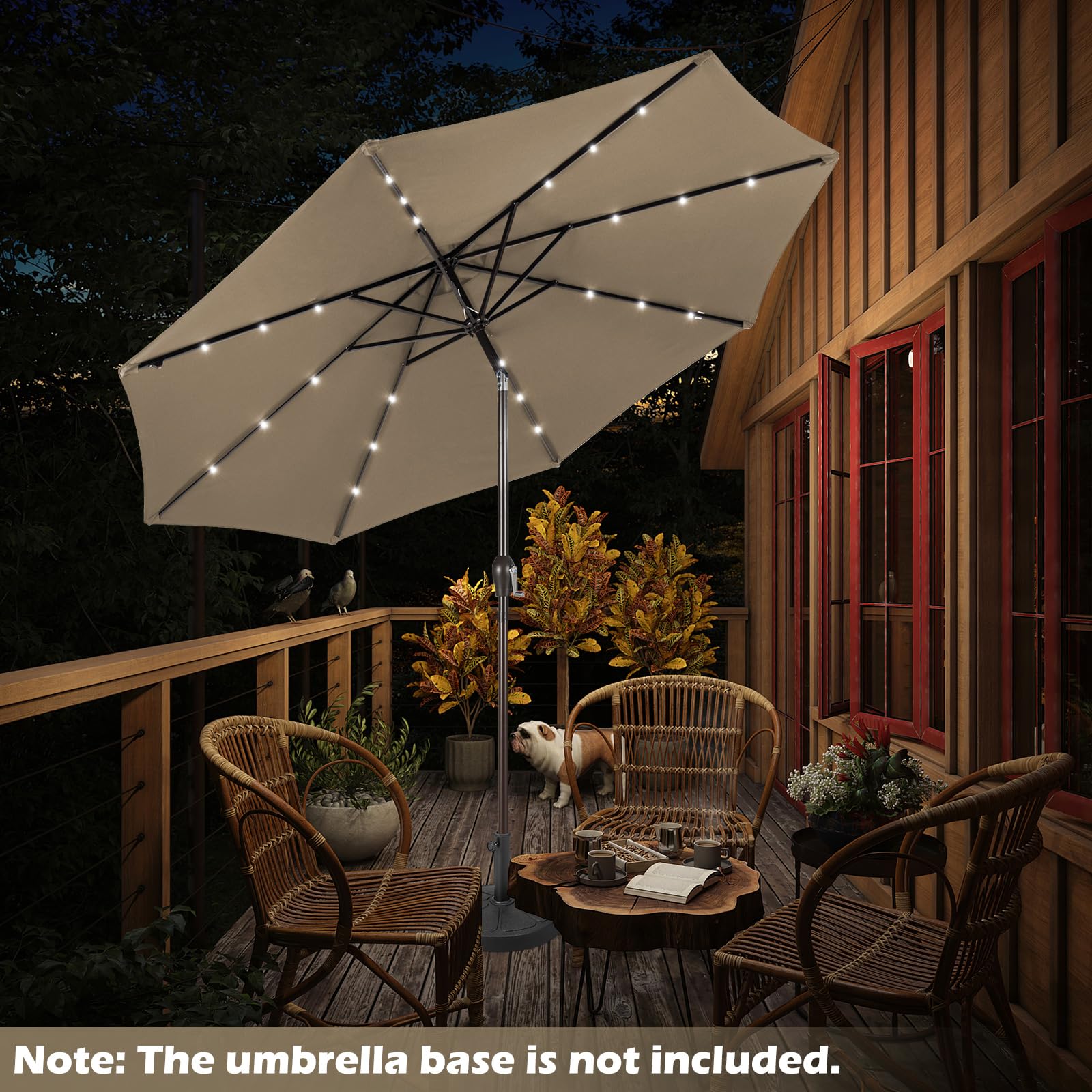 Giantex 9ft/10ft Solar LED Patio Umbrella with Crank & Tilt System - Waterproof Outdoor Market Umbrella for Backyard, Deck, Pool, Beach & Garden Parties | Perfect for Summer BBQs, Picnics & Outdoor Dining