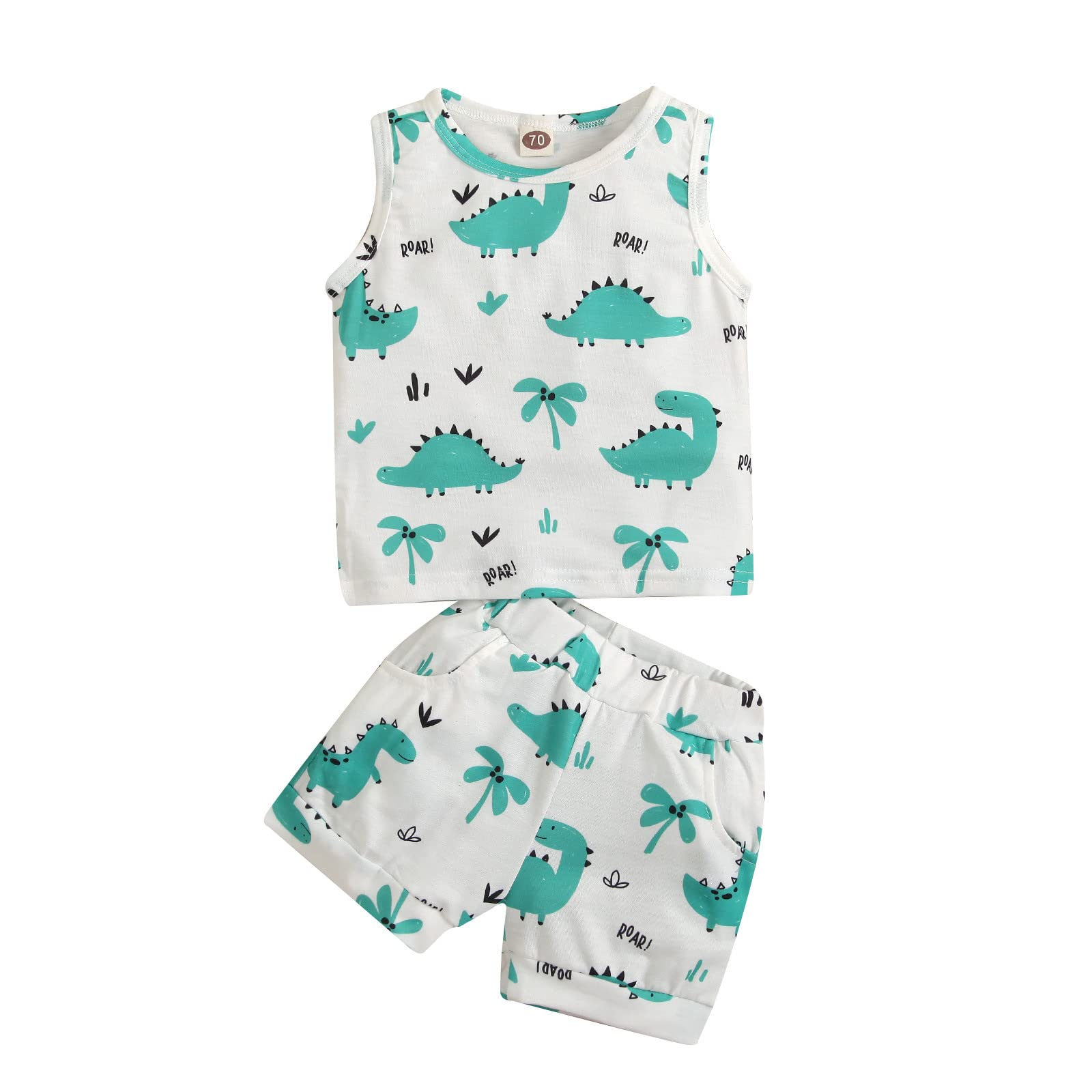 Baby Boy Sports Outfits - Newborn Infant Dinosaur Sleeveless Vest & Shorts Set - Breathable Summer Clothes for Active Play, Daycare & Outdoor Adventures