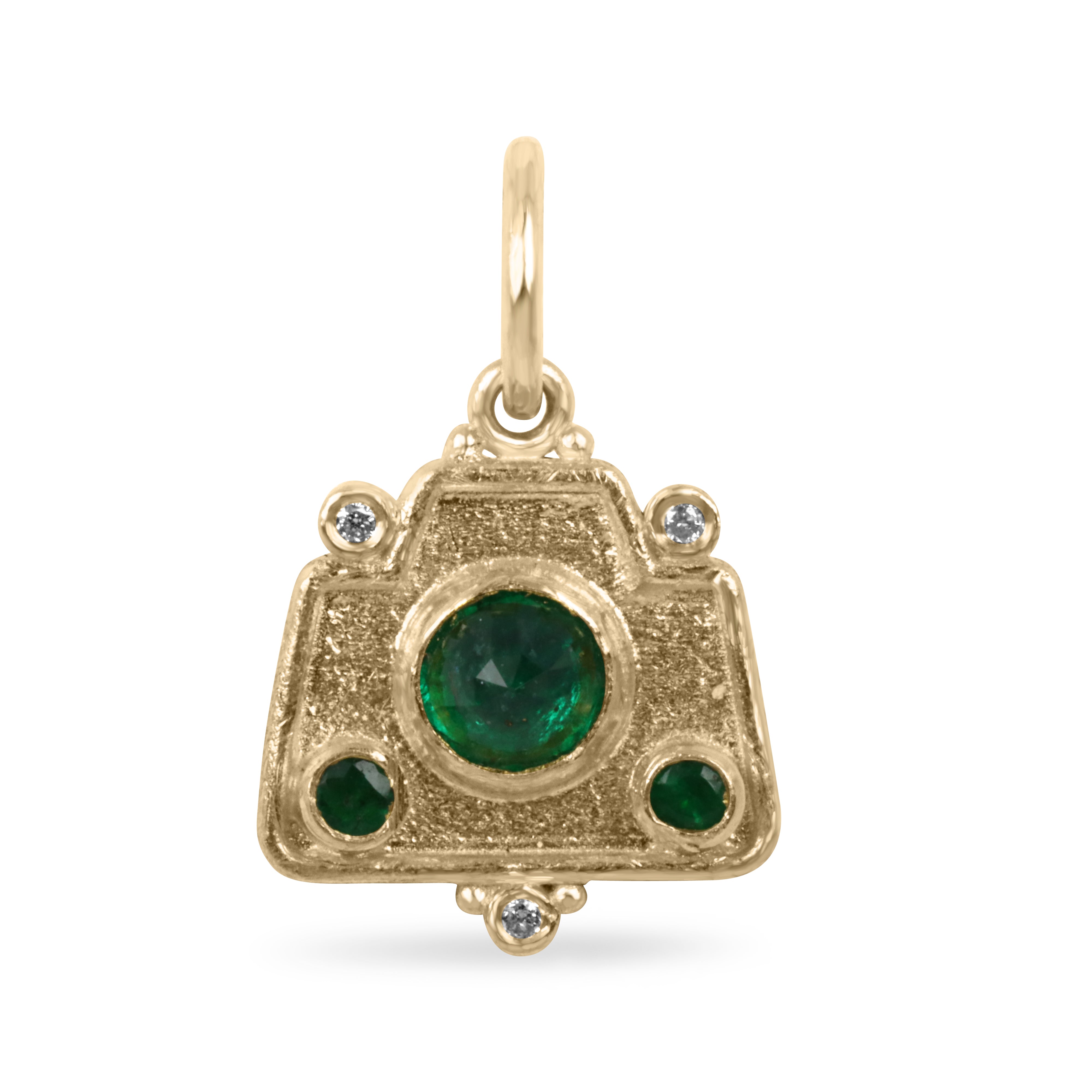 0.68tcw 24K Gold Emerald & Diamond Camera Charm Pendant for Jewelry Making, Gift Giving & Fashion Accessories - Perfect for Necklaces, Bracelets & DIY Crafts
