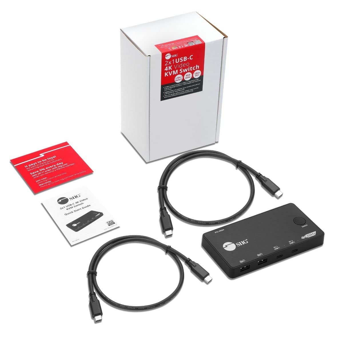 SIIG 2 Port USB-C KVM Switch - Share 1 Monitor Between 2 Computers with 4K 60Hz HDMI | 2X USB-A & 2X USB-C Ports | USB-C Bus Powered | Button Control | Thunderbolt 3 Compatible (CE-KV0B11-S1) | Perfect for Home Office, Gaming & Multi-Device Workspaces