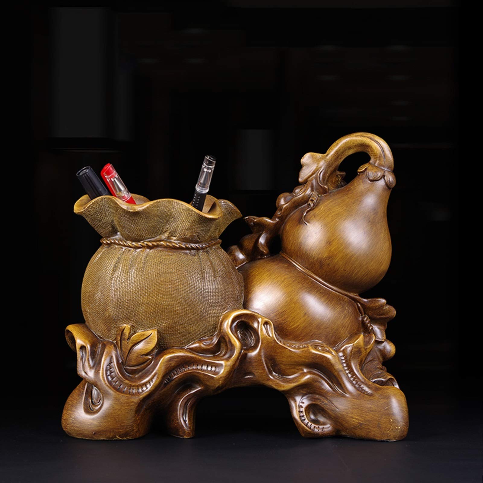 Handmade Calabash Pen Holder - Feng Shui Lucky Copper Desk Decor for Office & Study | Teacher's Day Gift Idea | Home & Workspace Decoration for Good Fortune & Productivity