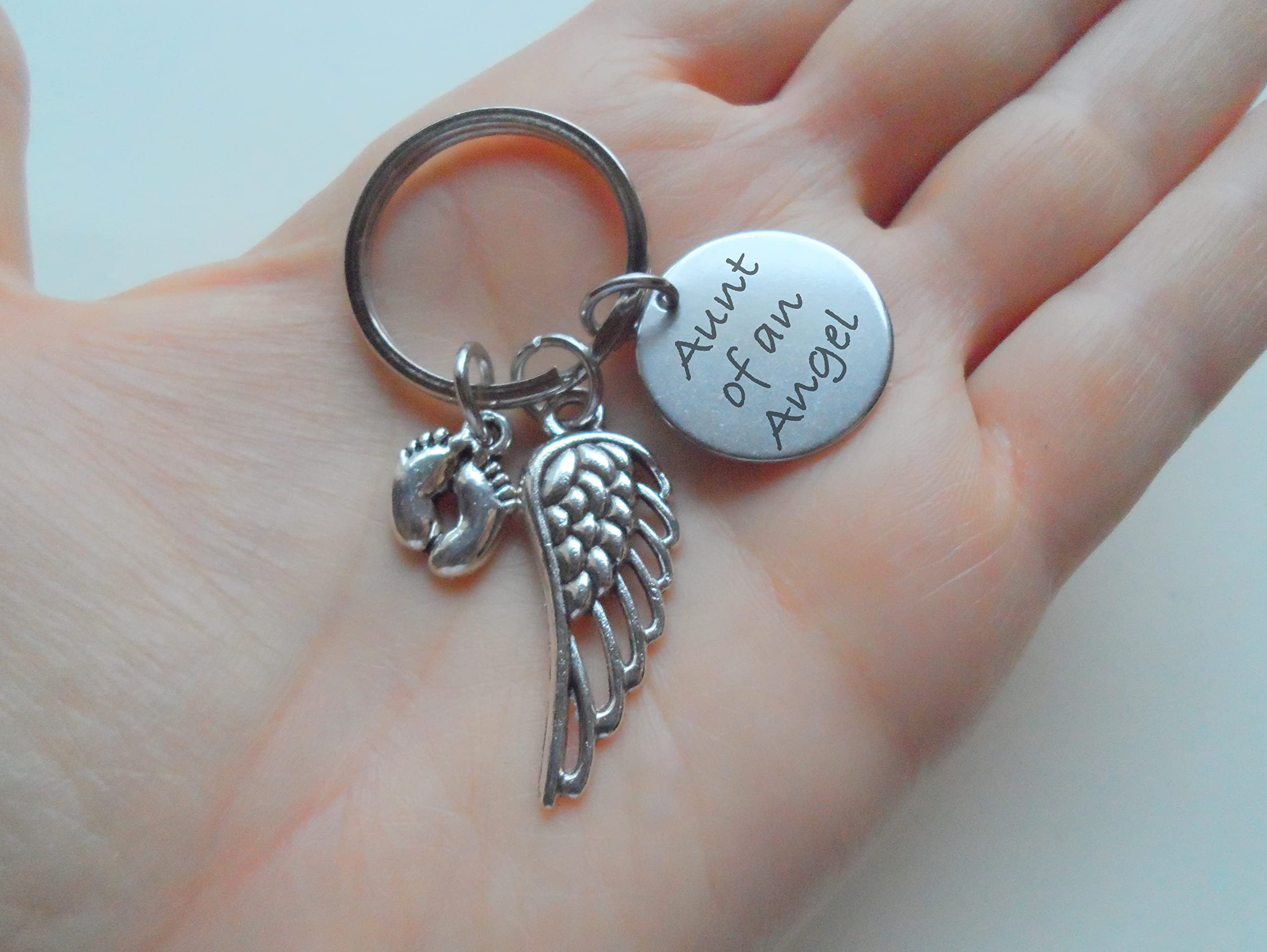 Baby Angel Engraved Memorial Keychain with Wing & Foot Charm - Personalized Keepsake for Bereaved Parents, Angel Aunt Gift - Perfect for Remembrance, Baby Loss Support & Sympathy Presents