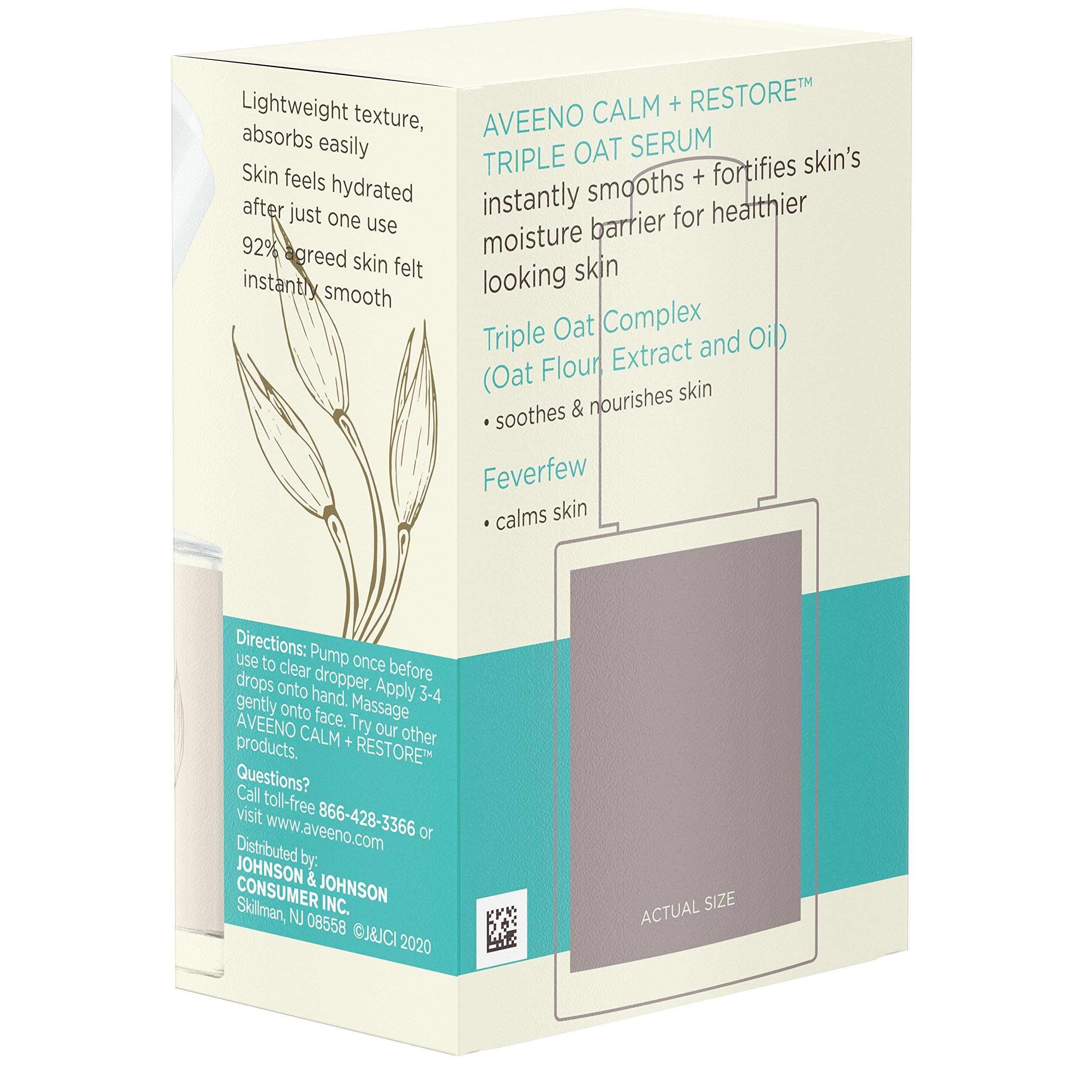 Aveeno Calm + Restore Triple Oat Hydrating Face Serum for Sensitive Skin - Gentle, Lightweight Facial Serum to Smooth & Strengthen Skin - Hypoallergenic, Fragrance-Free, Paraben-Free - 1 fl oz (5 Pack) - Perfect for Daily Skincare Routine & Soothing Irritated Skin