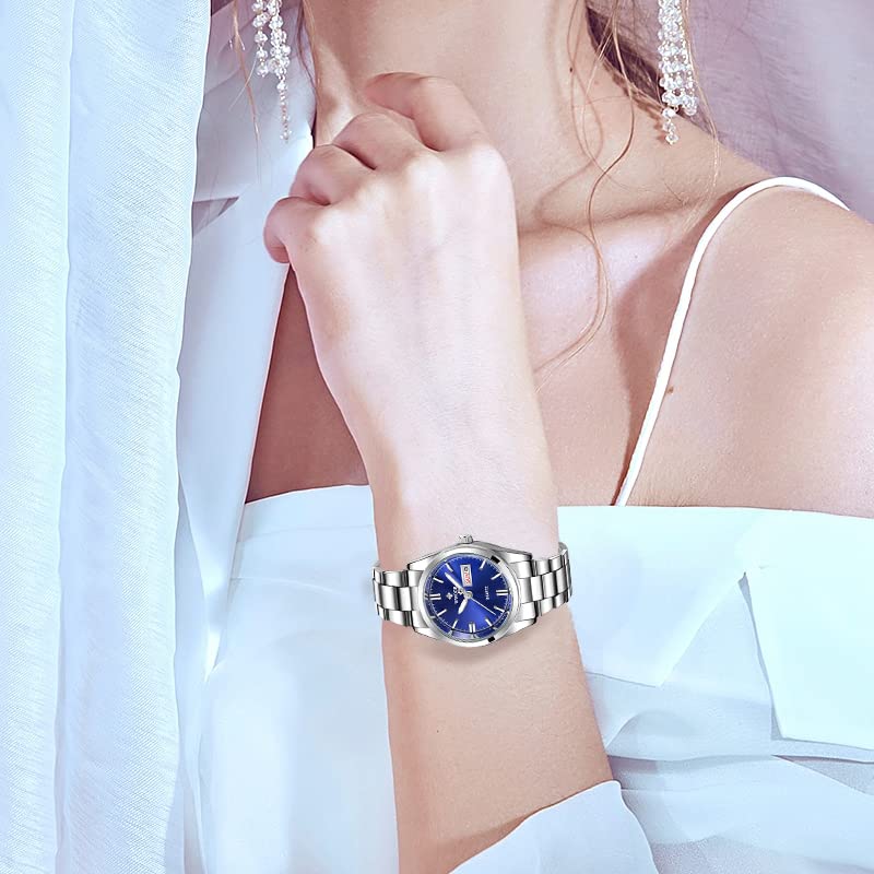 MASTOP Women's Silver Stainless Steel Watch - Waterproof, Luminous for Office & Evening Wear