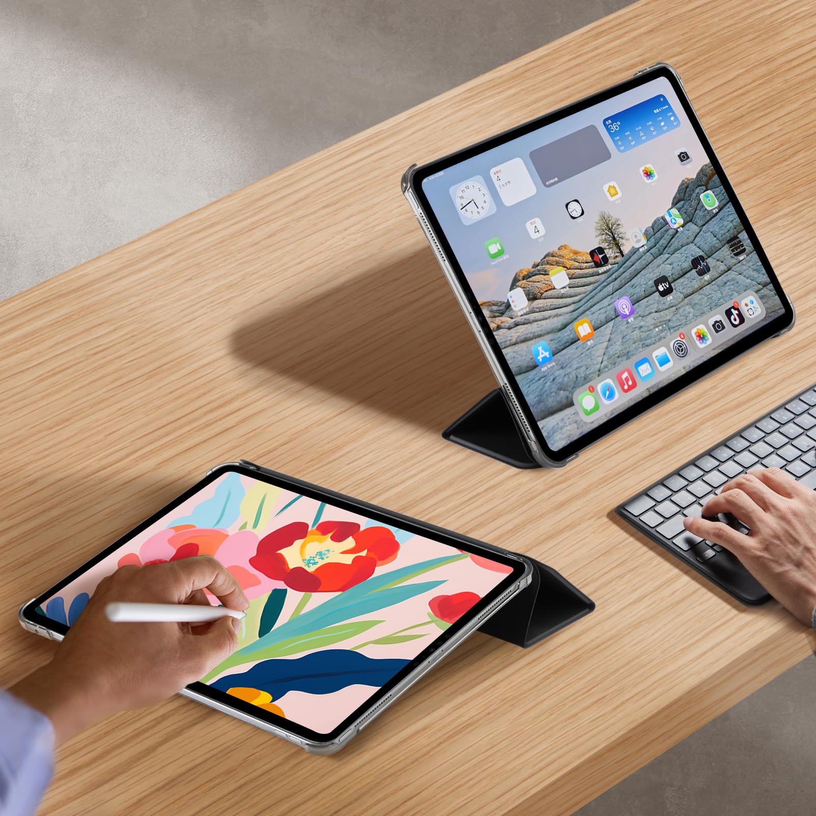 CoBak Slim Stand Translucent Protective Case for iPad Pro 13 Inch 2024 (7th Gen) - Auto Sleep/Wake Smart Cover - Perfect for Work, Travel & Home Use - Black