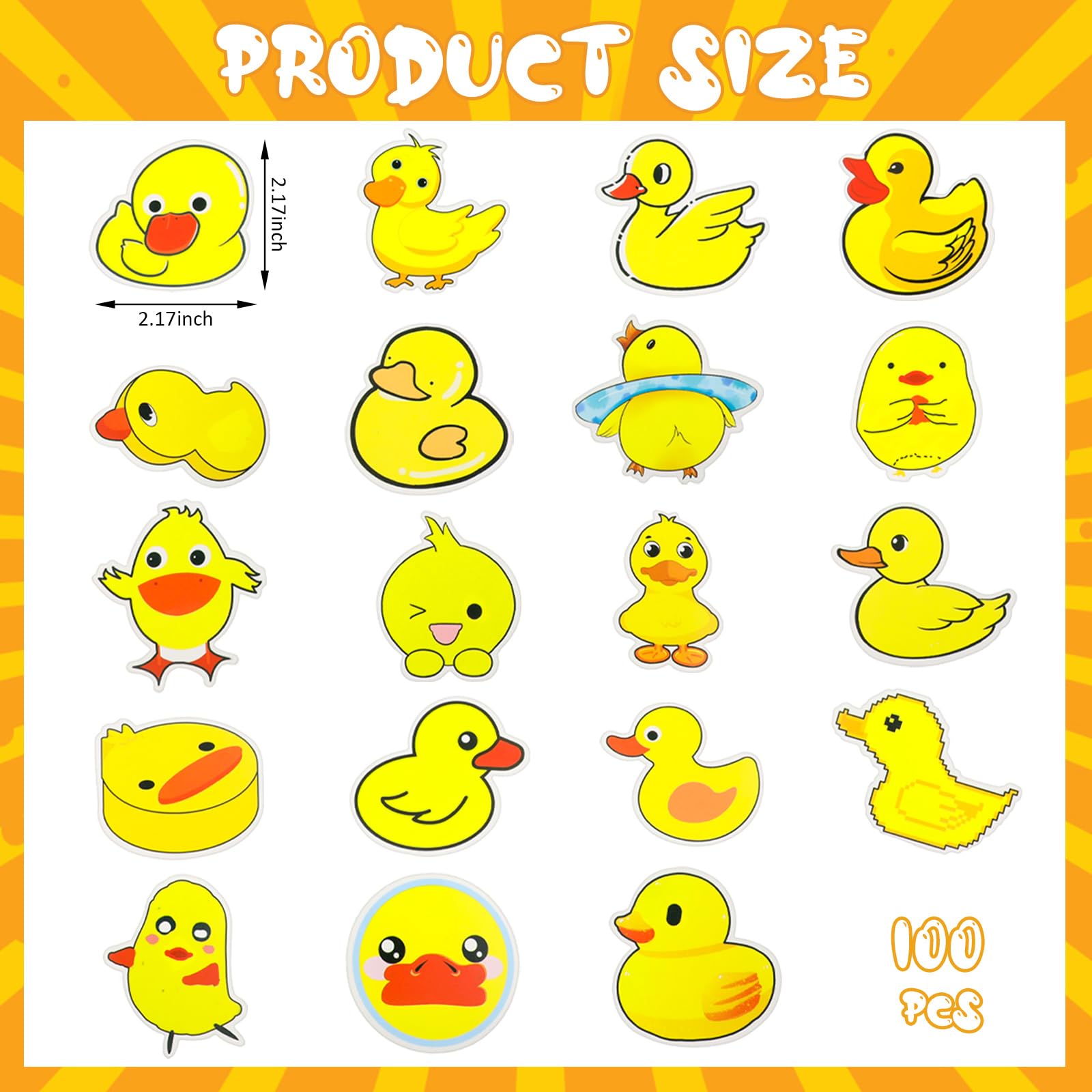 Libima 100 Pcs Waterproof Yellow Duck Stickers - Cute Duck Decals for Water Bottles, Laptops, Luggage & Skateboards - Fun Vinyl Stickers for Kids & Teens - Perfect for School Supplies, DIY Crafts & Room Decor