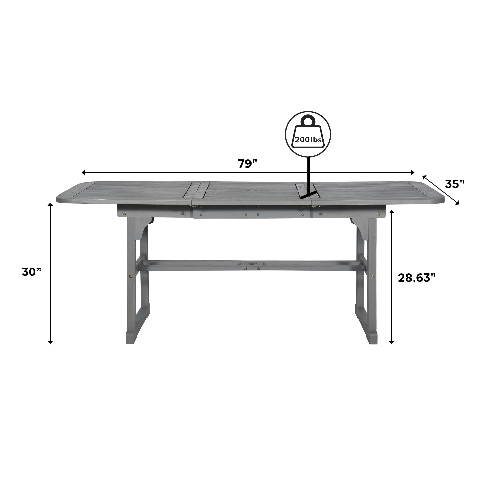 Walker Edison Maui Modern Solid Acacia Wood Slatted Patio Dining Table - 78 Inch Grey Wash Outdoor Furniture for Backyard, Garden & Poolside Dining