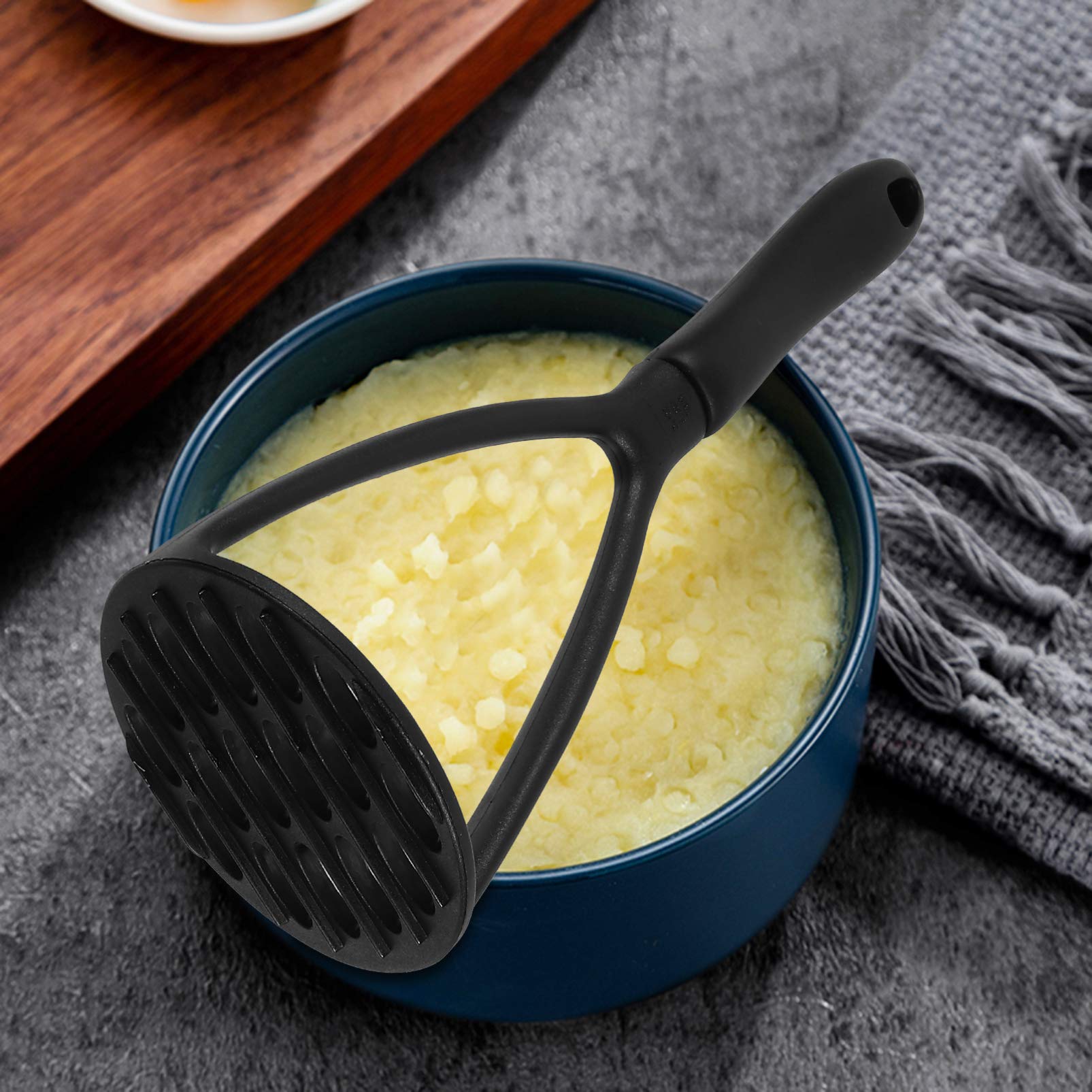 Premium Stainless Steel Potato Masher & Garlic Press - Manual Food Ricer for Potatoes, Fruits, Meat - Durable Wooden Handle & Nylon Food-Grade Tool - Perfect for Mashing, Pressing, and Cooking in Kitchens