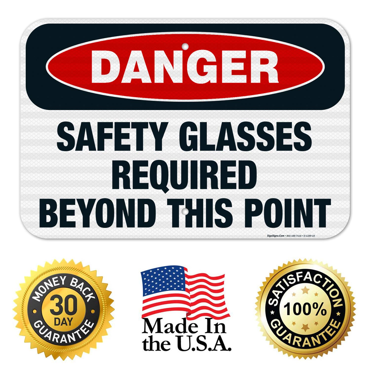 Danger Safety Glasses Required Beyond This Point Sign - OSHA Compliant 12x18 Inch Aluminum Safety Sign with 3M EGP Reflective Coating, Fade Resistant for Indoor & Outdoor Use - Made in USA | Perfect for Construction Sites, Factories, and Hazardous Work Areas