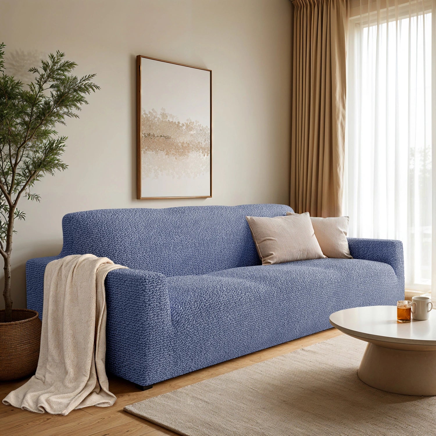 3 Seater Sofa Slipcover - Microfiber Fabric Stretch Couch Cover for Living Room, Home Decor & Furniture Protection