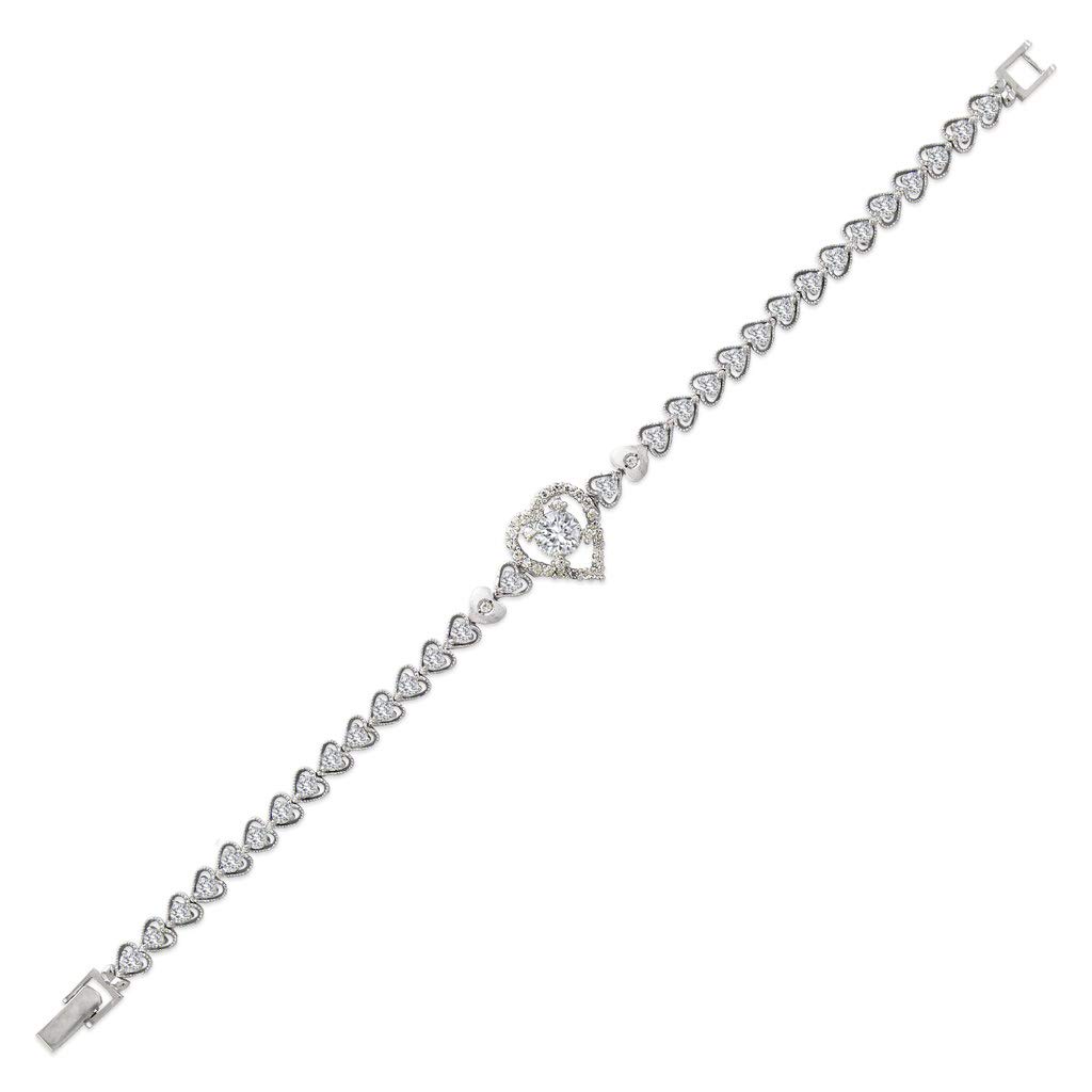 14K Gold Heart CZ Bracelet for Women - Elegant Yellow & White Cubic Zirconia Jewelry Gift - 7 Inch Adjustable - Perfect for Valentine's Day, Anniversary & Special Occasions
