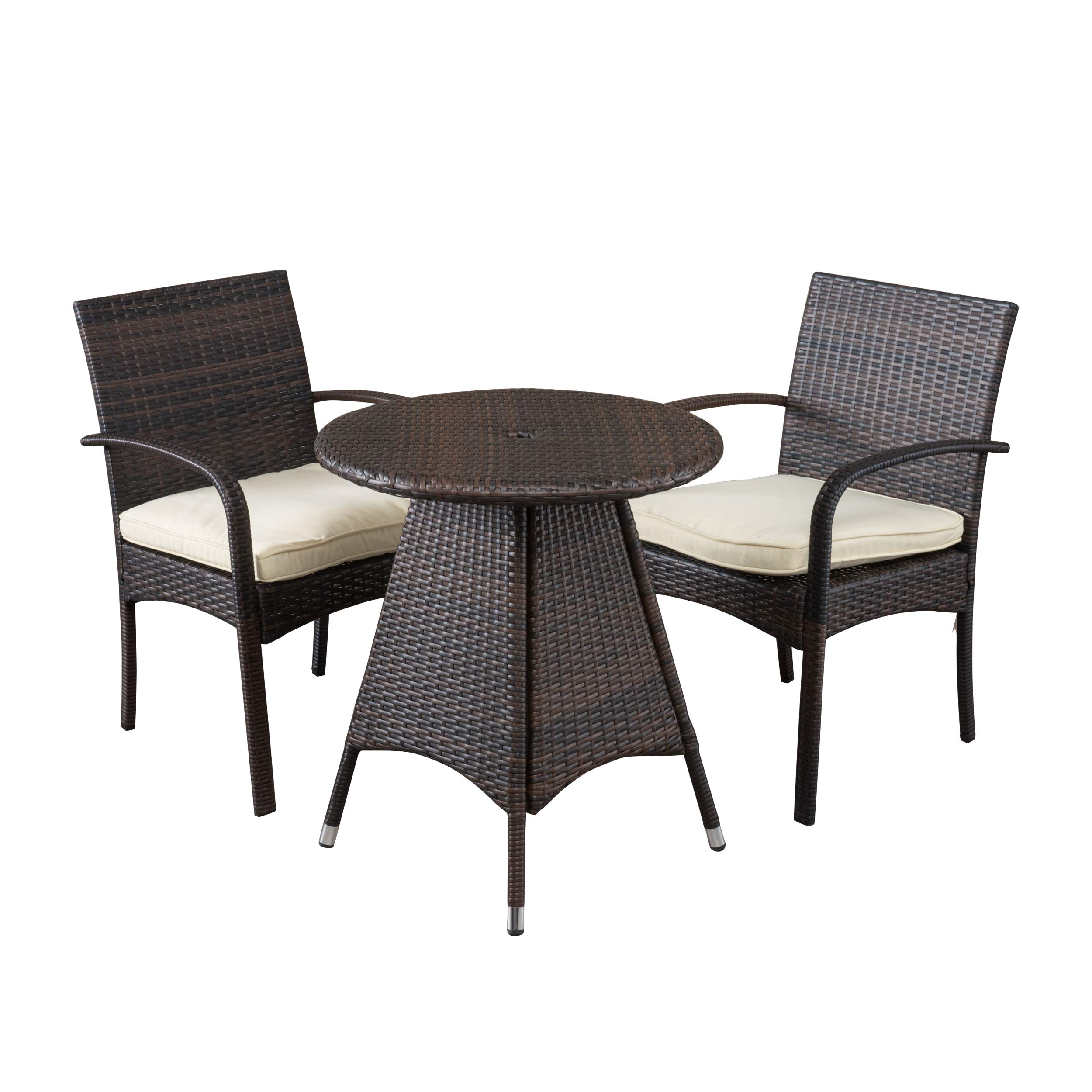 Peterson Outdoor Wicker Bistro Set with Cushions - 3-Piece Patio Furniture Set in Multi-Brown - Perfect for Garden, Balcony & Backyard Dining