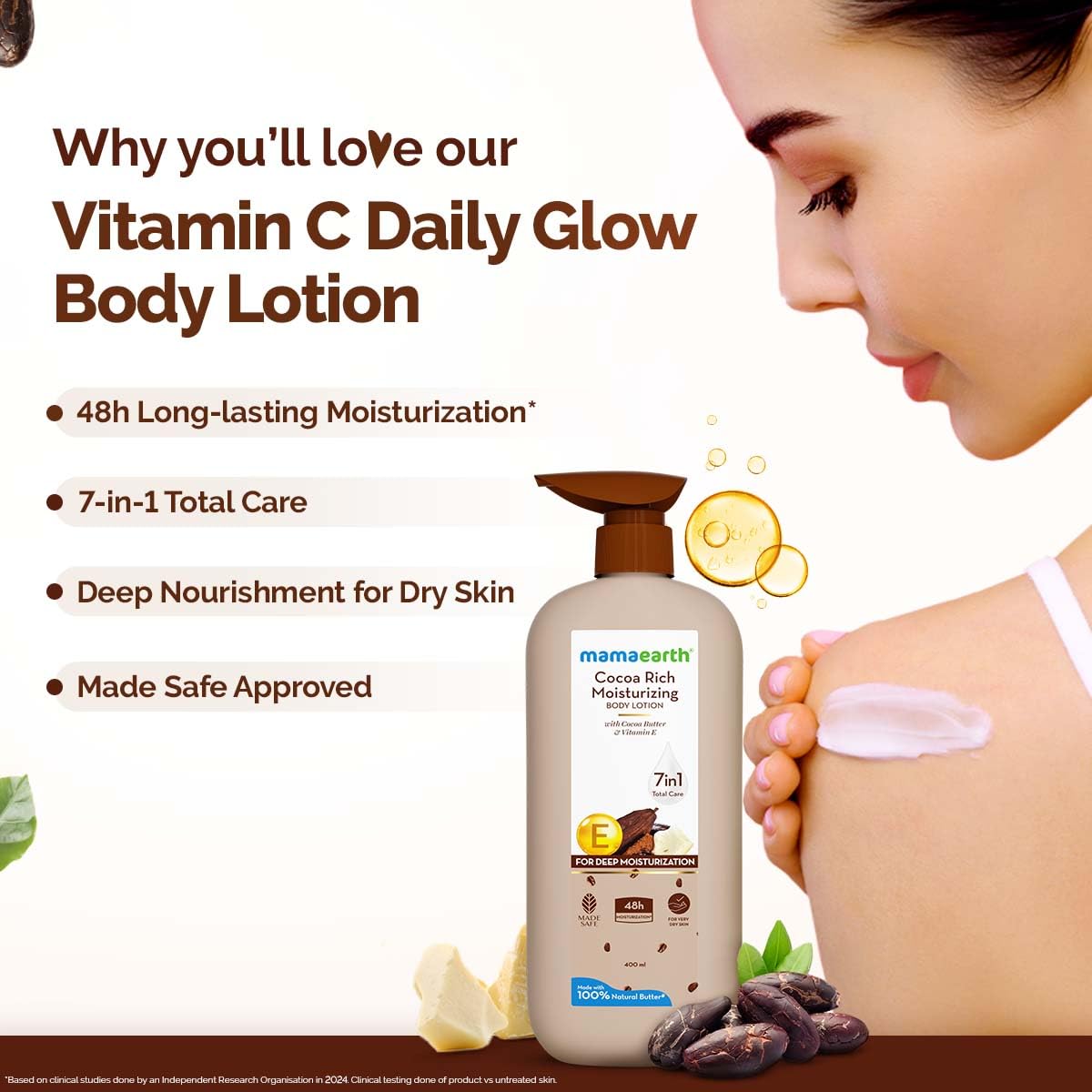 Mamaearth Cocoa Rich Moisturizing Body Lotion with Cocoa Butter & Vitamin E - 48H Deep Hydration for Very Dry Skin | 400ml Natural Body Lotion | 7-in-1 Total Care Benefits | Non-Greasy Formula for Smooth Skin | Perfect for Daily Moisturizing, Winter Care & Sensitive Skin Relief