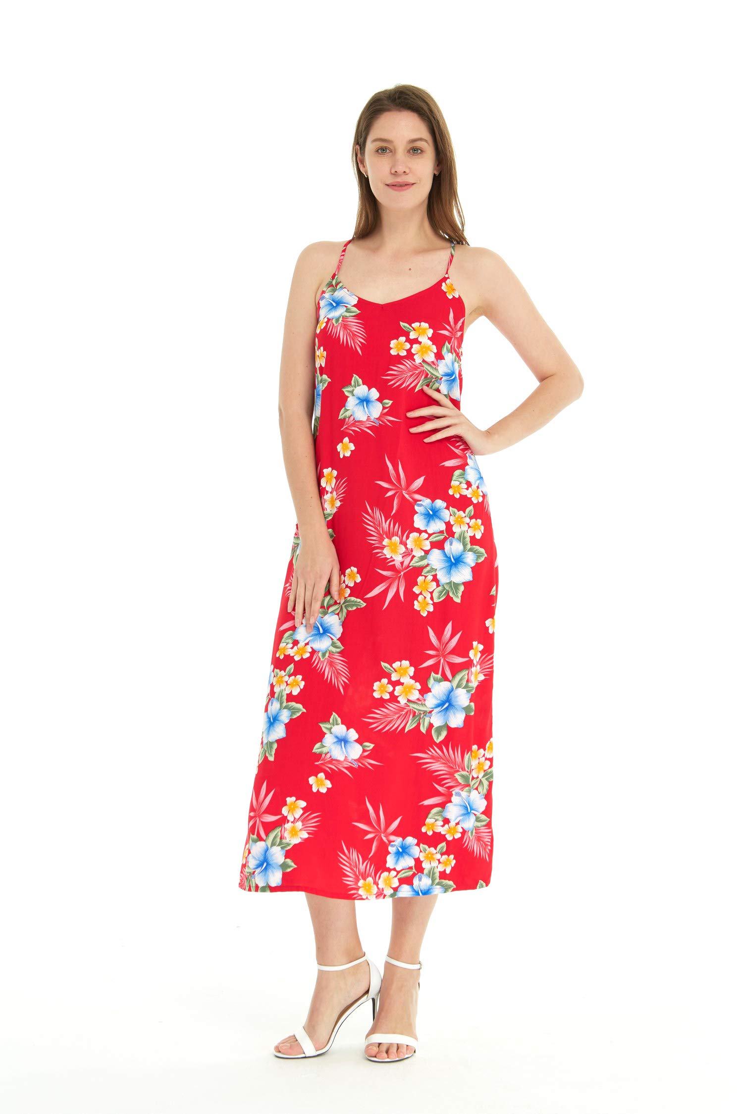 Hawaiian Luau Hibiscus Blue Maxi Sweetheart Dress for Women - Floral Summer Beach Party, Vacation, and Tropical Wedding Dress
