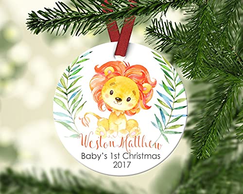 Personalized Baby Lion Christmas Ornament - First Christmas Keepsake for Baby Boy/Girl - Nursery Decor, Holiday Tree Decoration & Newborn Gift Idea