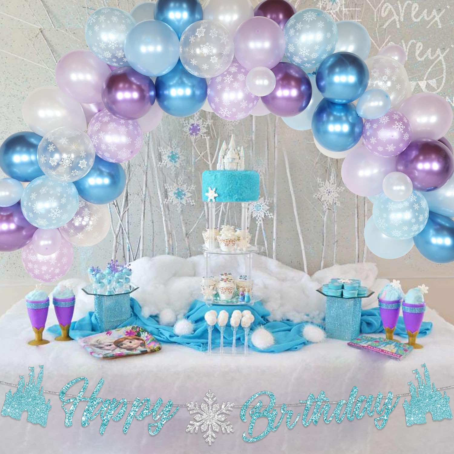 Ice Princess 5th Birthday Party Decorations Kit - Snowflake Balloon Garland Arch, Blue White Purple Theme for Girls Birthday Party | Perfect for Frozen-Themed Celebrations, Princess Parties & Winter Wonderland Events