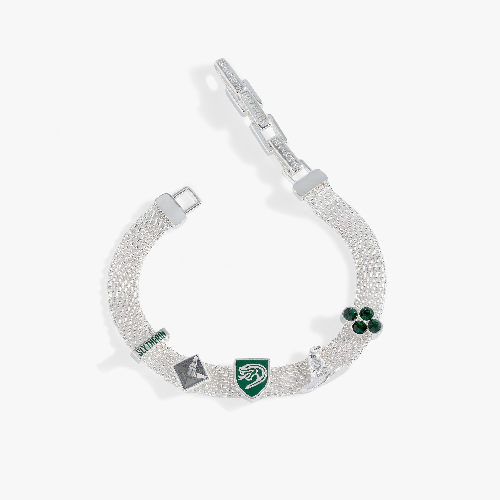 Harry Potter Slytherin House Charm Bracelet - Adjustable Mesh Wristband for Fans - Perfect for Cosplay, Gift Giving & Wizarding World Events