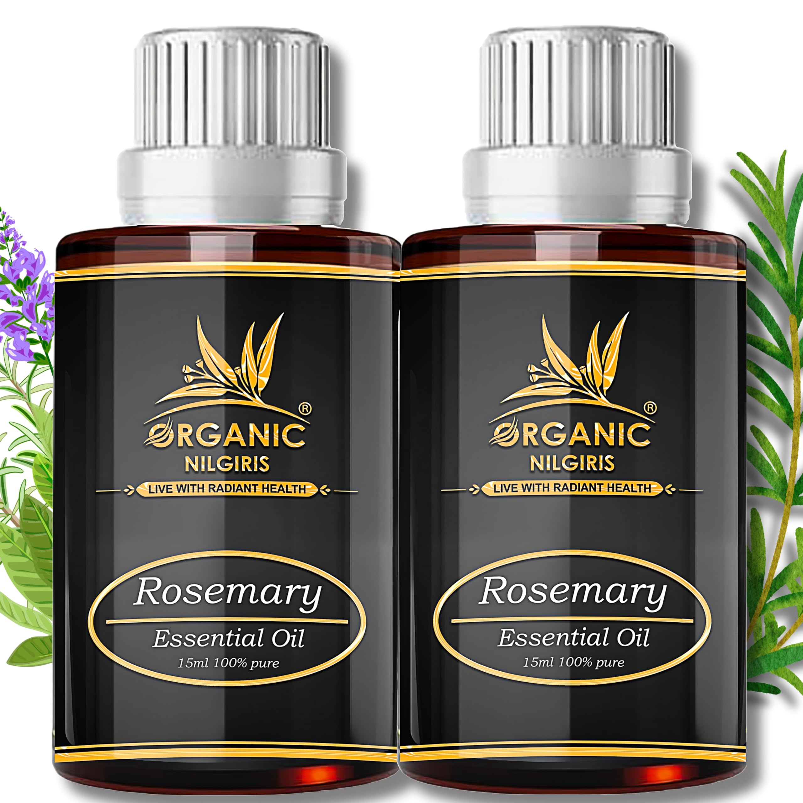 Organic Nilgiris Rosemary Essential Oil for Hair & Skin Care - 100% Pure, Cold Pressed, Natural Hair Growth & Nourishment - Promotes Healthy Scalp & Glowing Skin - Perfect for Aromatherapy, Massage & DIY Beauty Products