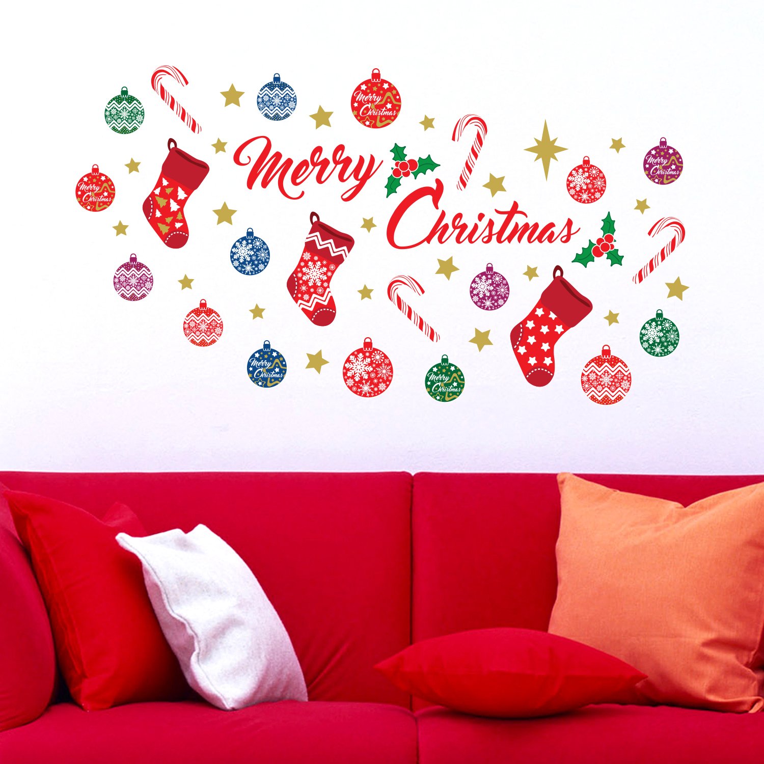 108 Pcs Christmas Wall Decals Stickers - Merry Christmas Candy Decorations for Home, Office, Xmas Holiday Party Decor - Perfect for Windows, Doors, Walls & Gifts
