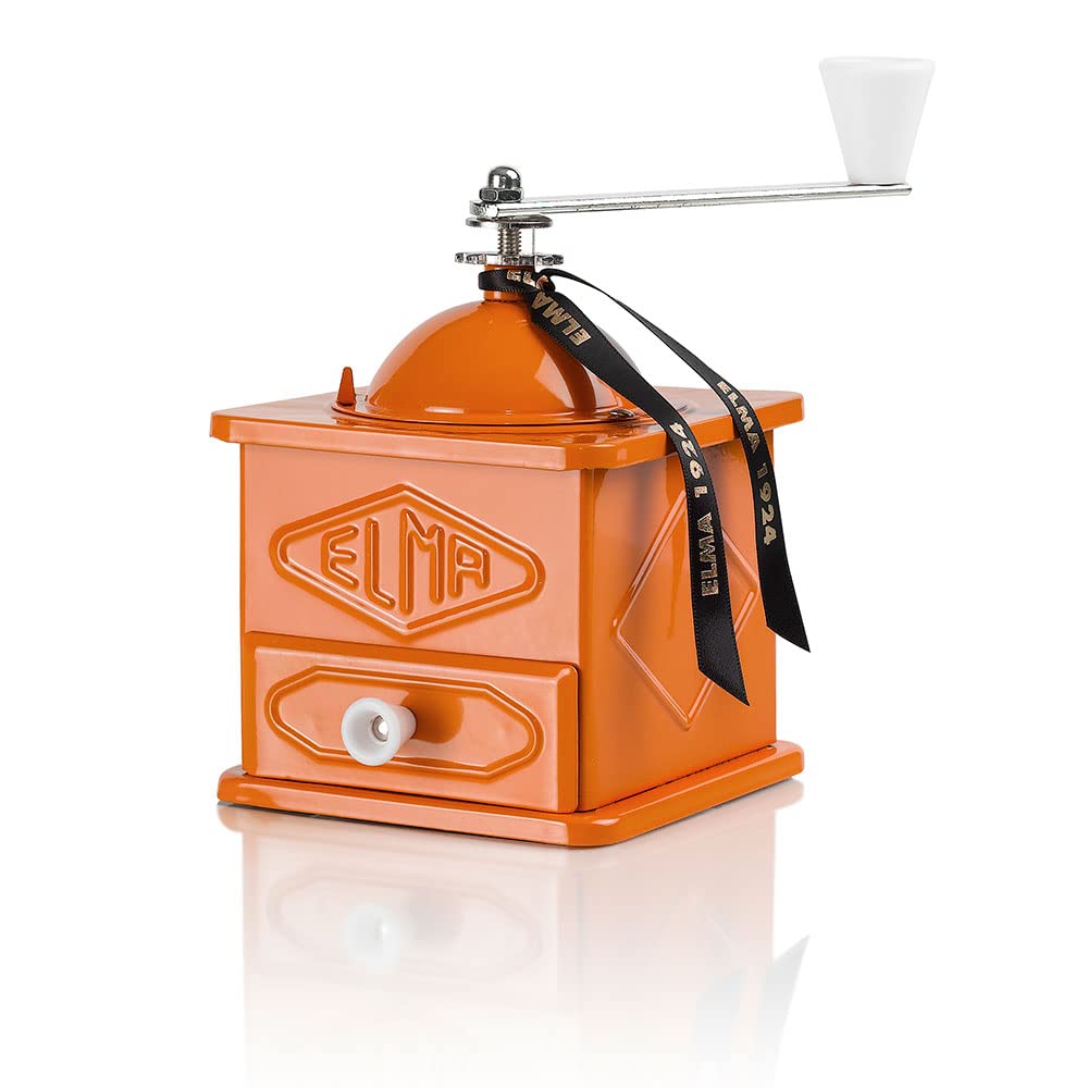 Vintage Style Manual Coffee Grinder - Decorative Metal Kitchen Decor in Orange (10.5x10.5x15.5cm) - Perfect for Farmhouse, Retro & Industrial Home Decor - Great Gift for Coffee Lovers & Home Styling