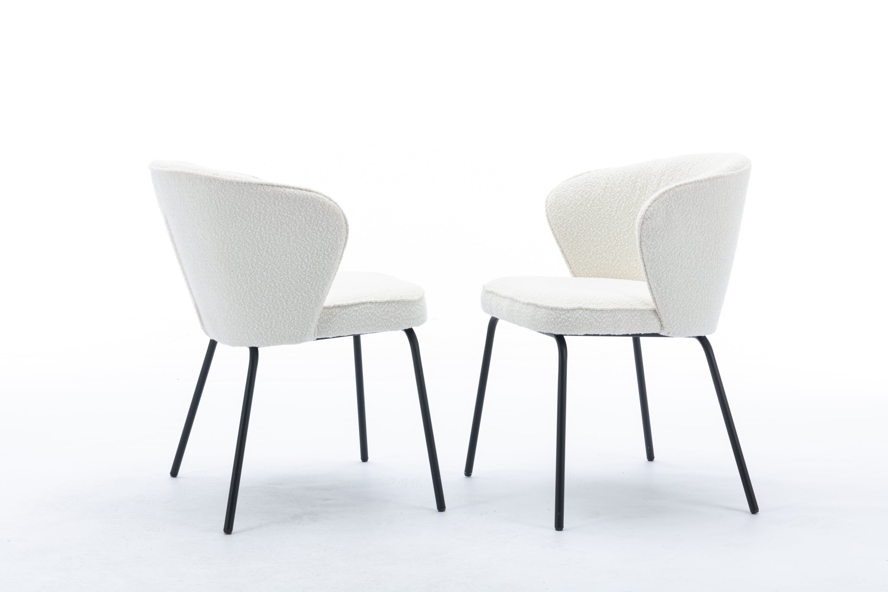 Set of 2 Modern Boucle Fabric Dining Chairs with Black Metal Legs in Ivory - Comfortable Upholstered Side Chairs for Kitchen, Dining Room, and Office Use