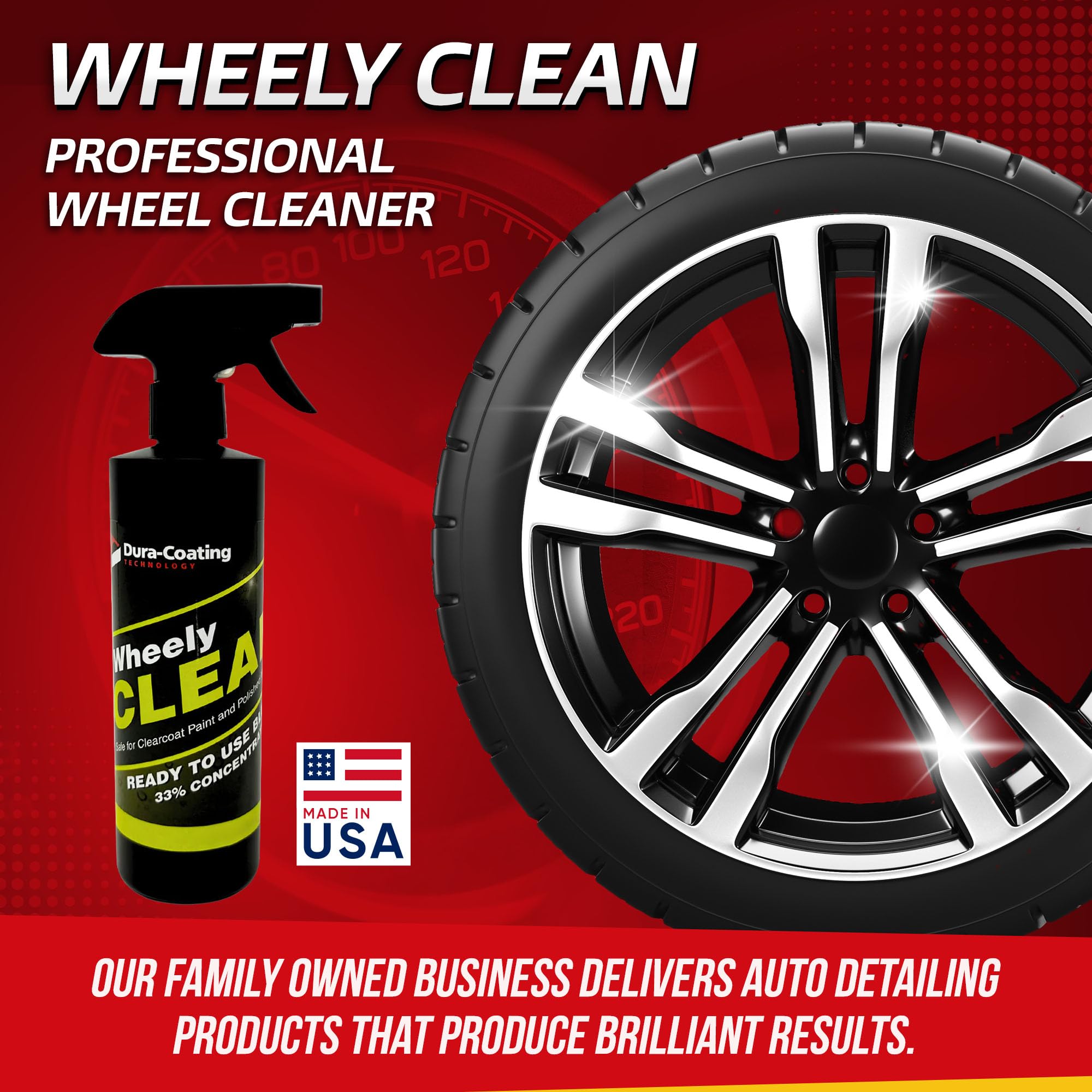 DURA-COATING TECHNOLOGY Wheely Clean Concentrate - Professional Chrome, Clear-Coated & Aluminum Wheel Cleaner with Tire Shine - 1 oz Car Care Solution - Perfect for Detailing, Auto Shops & DIY Car Enthusiasts