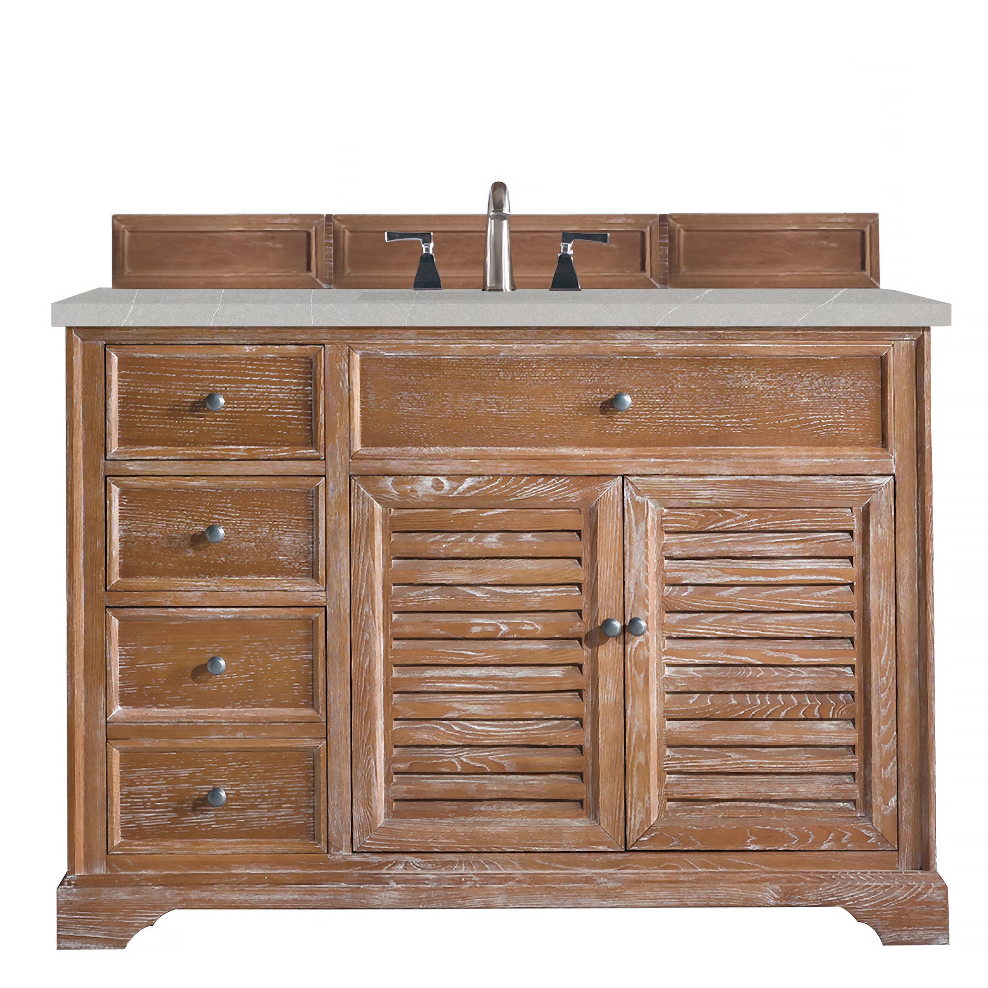 Savannah 48 Inch Single Vanity Cabinet in Driftwood Finish with 3CM Eternal Serena Quartz Top – Perfect for Bathroom Remodeling & Modern Home Decor