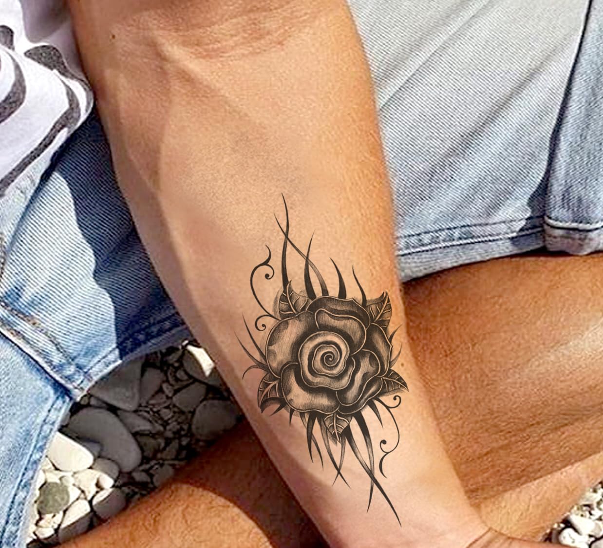 Waterproof Temporary Tattoo Stickers for Men & Women - 3D Realistic Flowers, Butterflies, Stars, Angels, Wolves & Armband Designs (21x12cm) | Perfect for Parties, Halloween, Cosplay & Body Art