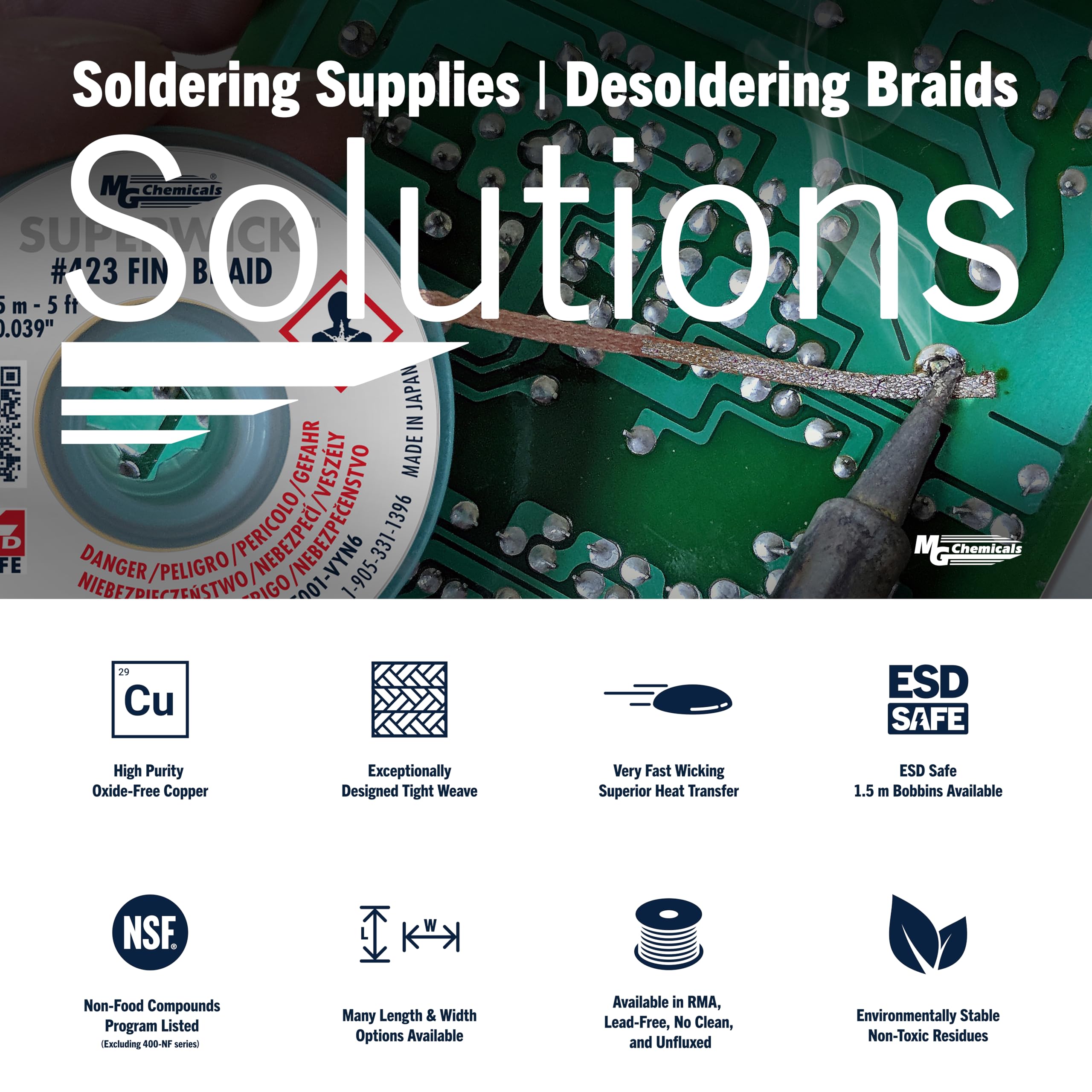 MG Chemicals 453-NS No Clean Super Wick Desoldering Braid #3 - 0.075