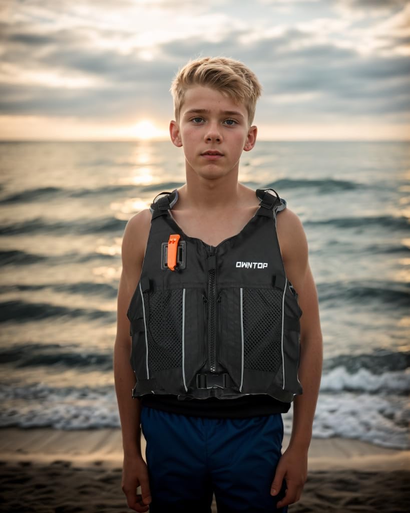 Owntop Swim Jacket for Adults & Youth - Ultra-Thin Hydration Pack with Dual Mesh Pockets & Attached Whistle - Perfect for Kayaking, Boating, Fishing and All Water Sports - Ideal for Swimming, Surfing and Outdoor Water Activities