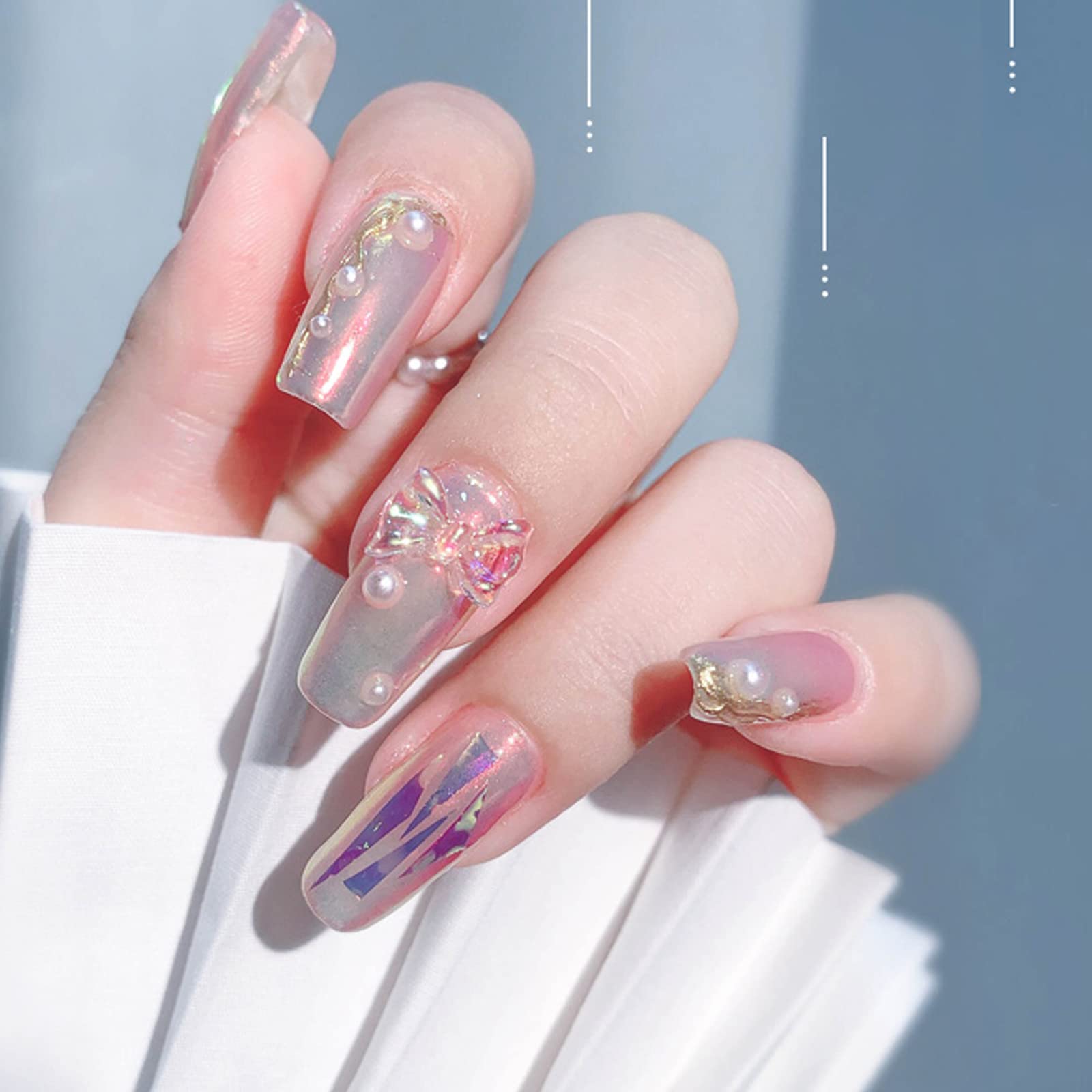 3D Flower Nail Charms - 2 Boxes Aurora Bow Butterfly Nail Art Decorations with Flat Back Pearls for DIY Nail Art | Perfect for Salon, Home Manicure, and Nail Art Enthusiasts