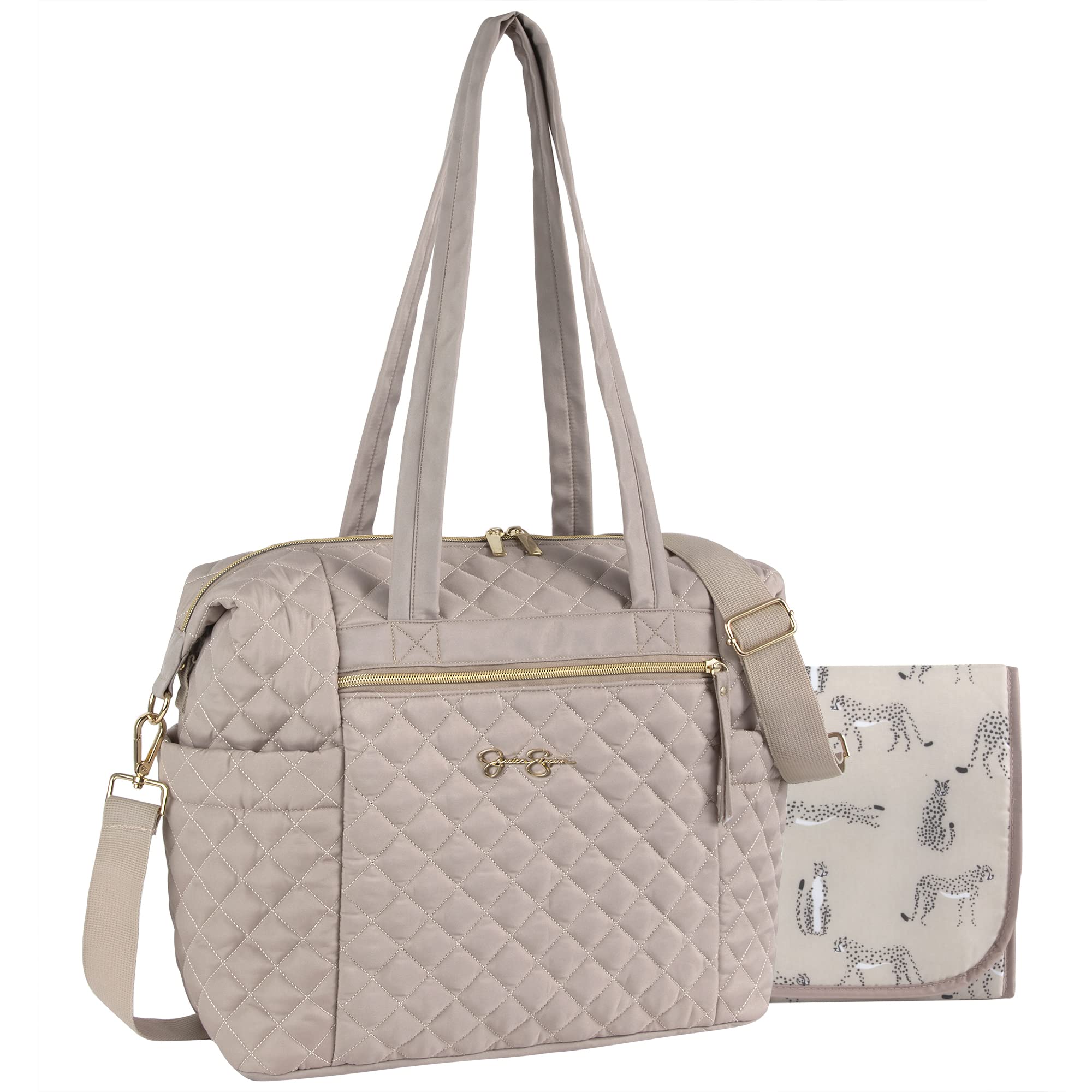 Jessica Simpson Quilted Crossbody Diaper Bag & Tote Purse Set for Baby Girls & Boys - Includes Changing Pad & Insulated Compartment | Perfect for Travel, Shopping & On-the-Go Parenting