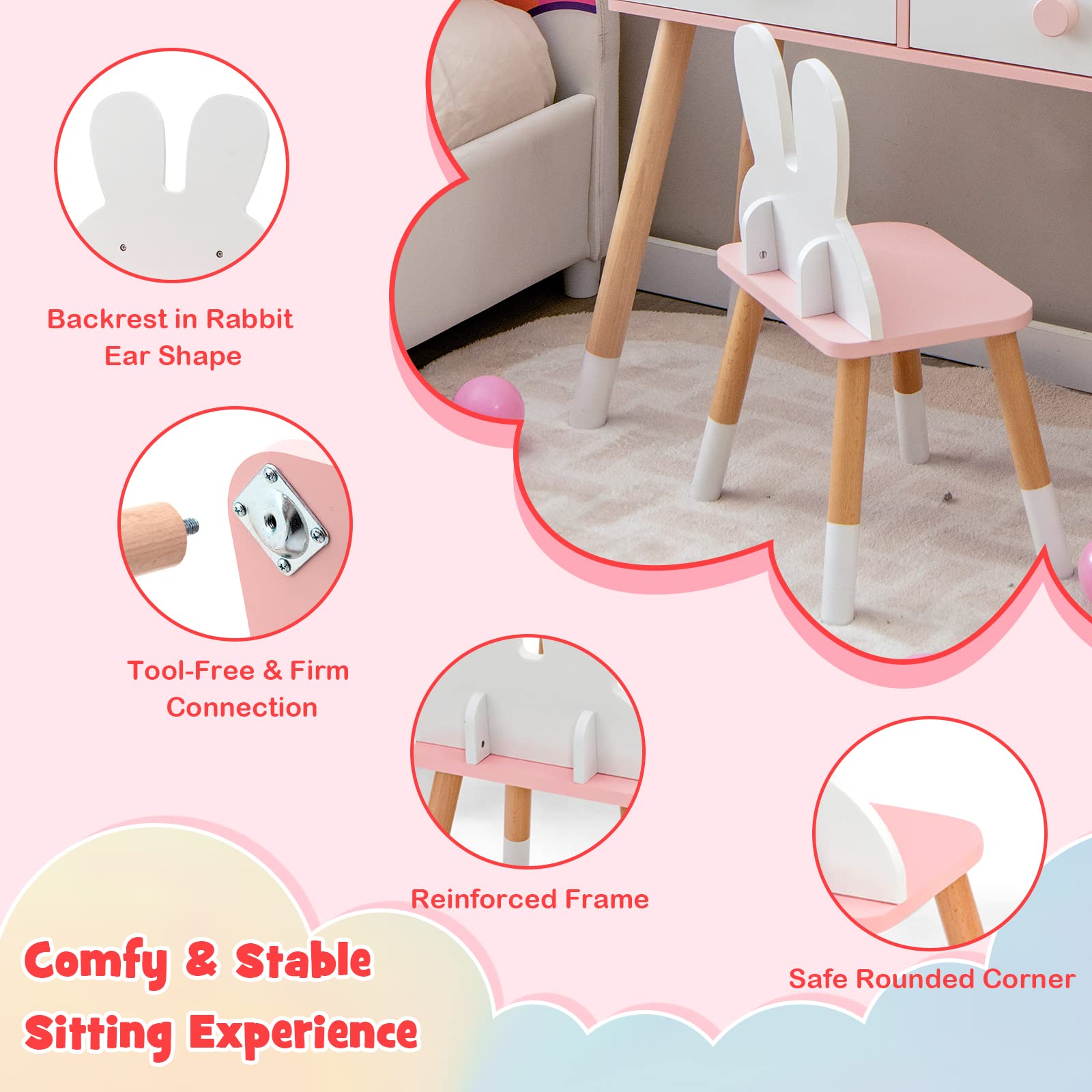 **White Kids Vanity Set with Mirror, Storage Shelf & 2 Large Drawers - Princess Dressing Table & Toddler Makeup Vanity for Girls - Perfect for Playroom, Bedroom & Birthday Gifts**