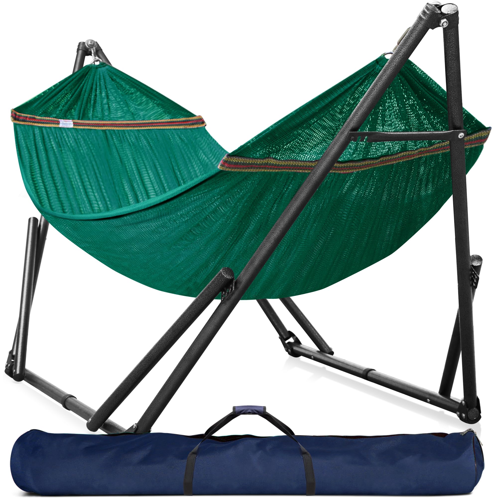 Tranquillo Double Hammock with Stand - 600 lbs Capacity Foldable Hammock for 2 Persons | Portable Carrying Case Included | Perfect for Indoor, Outdoor, Camping & Backyard Relaxation | Peacock Design