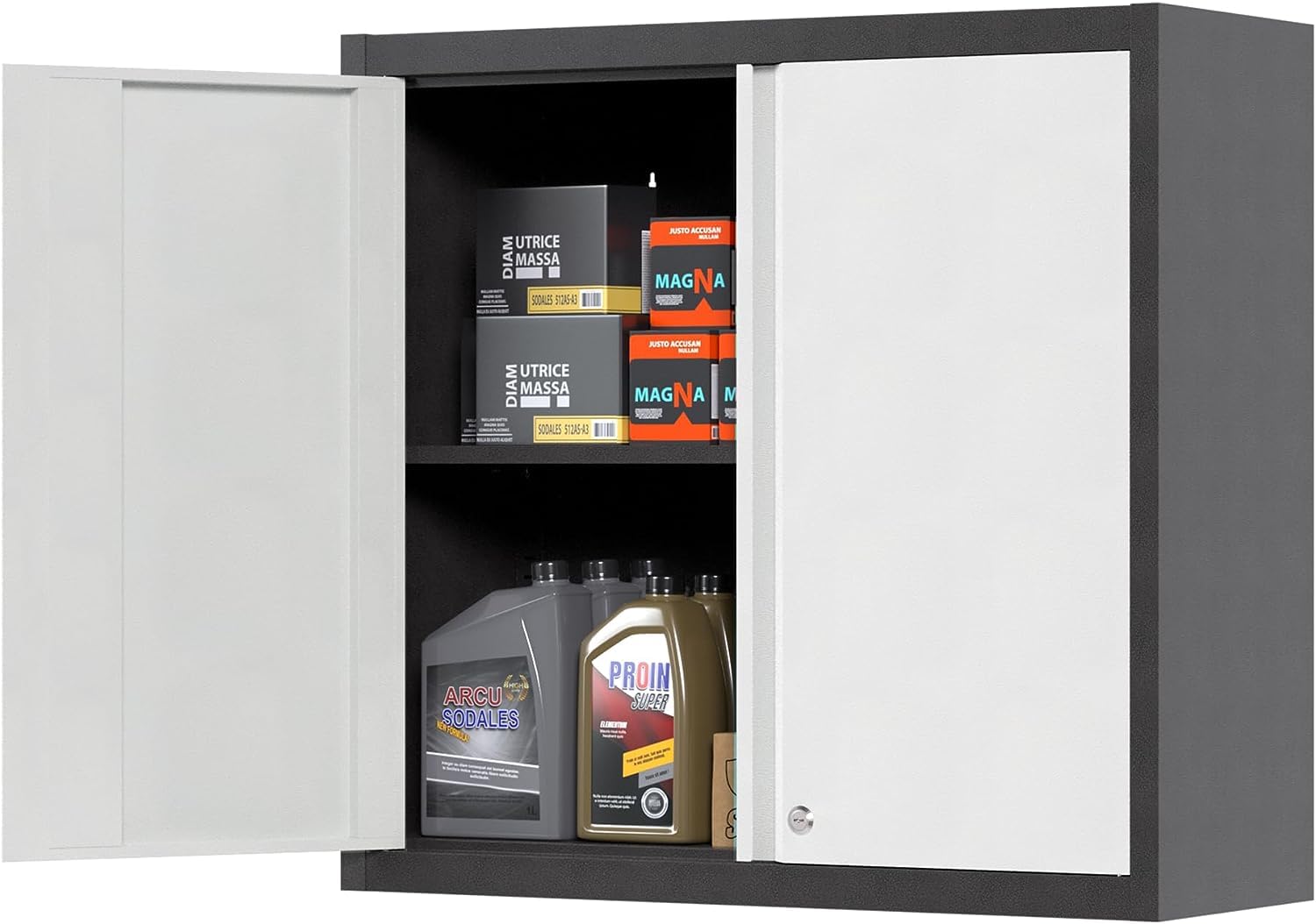 **Lockable Metal Wall Cabinet for Garage Storage - Steel Wall Mounted Cabinet with Adjustable Shelf & 2 Doors - Heavy Duty Garage, Office, Home & Workshop Organization**    *(Perfect for storing tools, garage supplies, office files, or household items securely)*