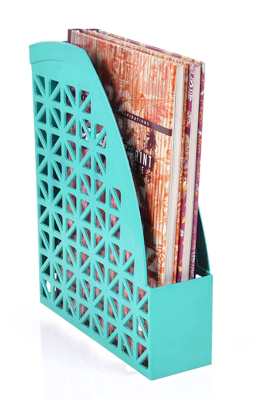 Mintra Office Plastic Desk Organizer Set of 2 - Magazine File Holder for Home & Office Organization - Teal Color - Perfect for Desk, Bookshelf, and Filing Cabinet Storage