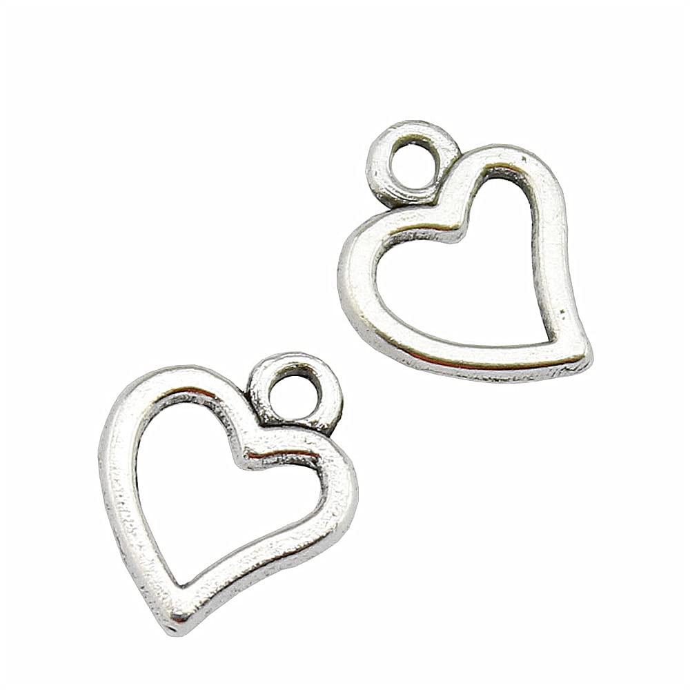 100pcs 10x8mm Antique Silver Tiny Heart Charms - Jewelry Making Supplies, DIY Craft Pendants for Necklaces, Bracelets & Scrapbooking - Perfect for Valentine's Day Gifts & Home Decor