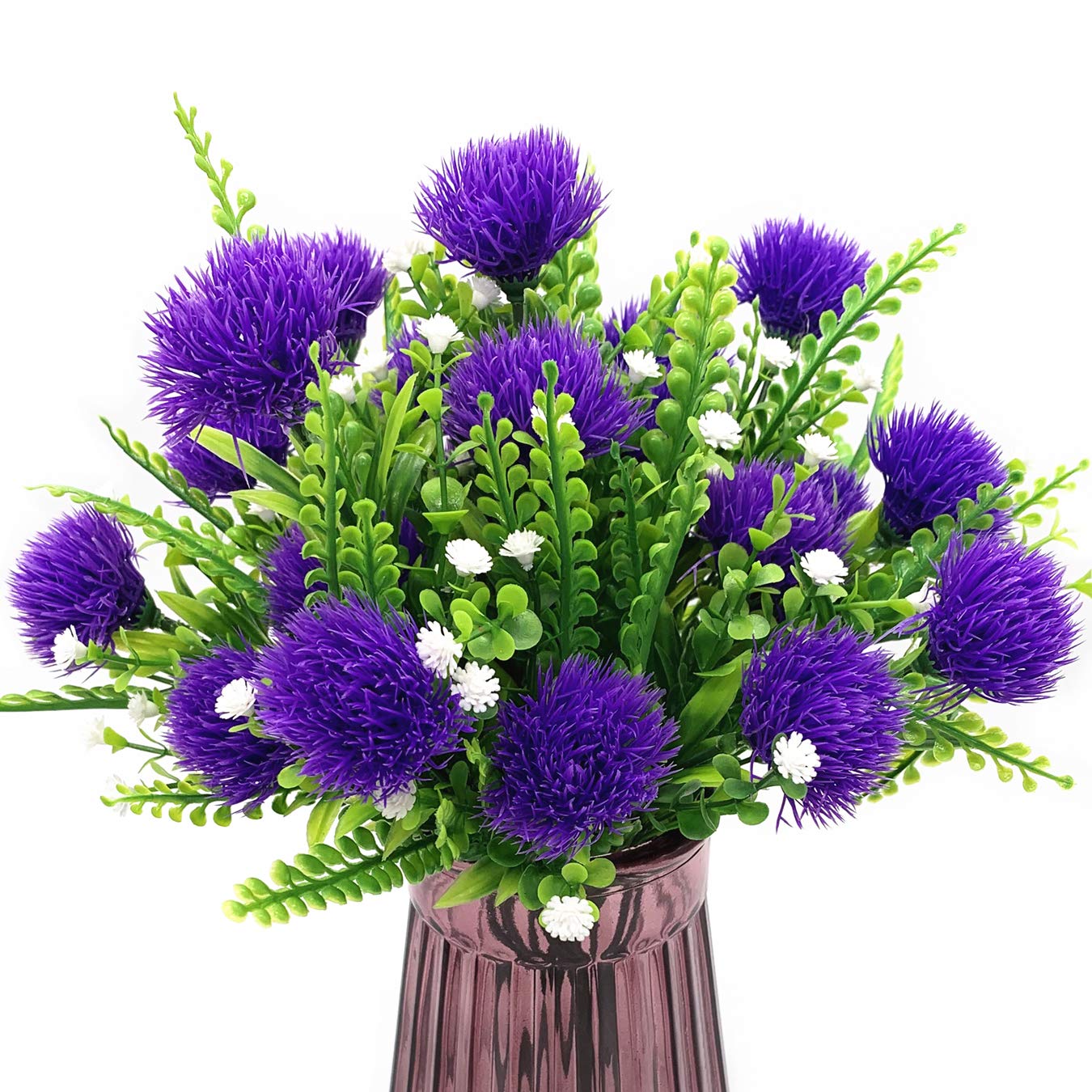 Artificial Dandelion Plants 4 Pack - Purple Plastic Flowers for Wedding, Home & Garden Decor - Indoor/Outdoor Fake Grass Shrubs, Centerpieces & Party Arrangements - Perfect for Table Decor, DIY Planting Filler & Verandah Decoration