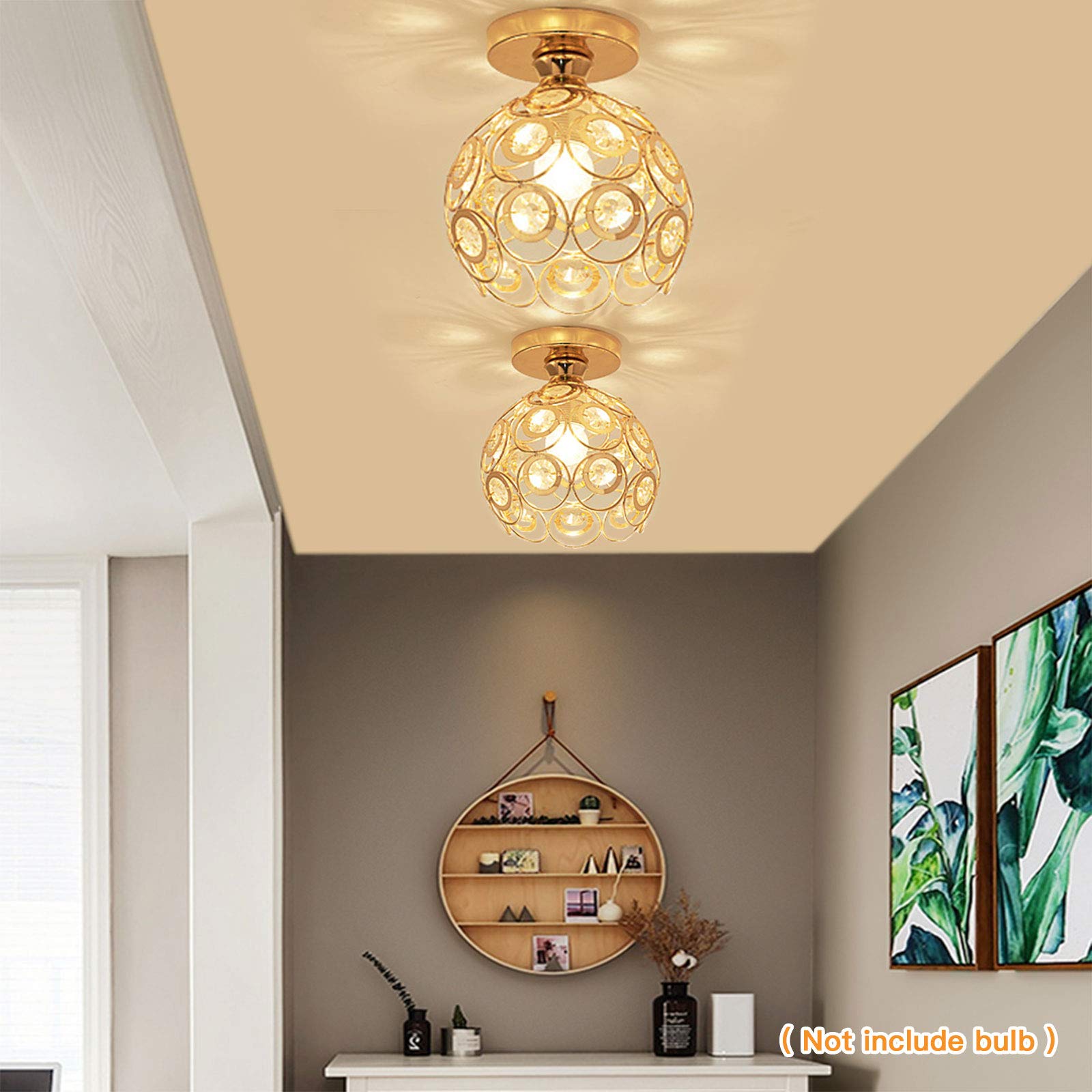 Gold Mini Chandelier Light Fixture - Crystal Ceiling Light with Semi Flush Mount | Handmade Metal Small Chandelier Lamp for Hallway, Foyer, Entryway & Closet | Perfect for Indoor Lighting & Home Decor