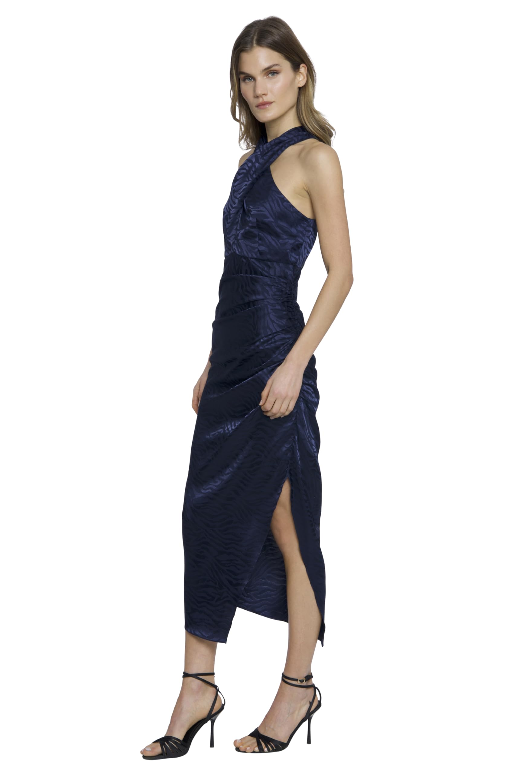 Donna Morgan Women's Halter High Neck Midi Cocktail Dress with Empire Waist - Elegant Formal Party & Evening Wear for Weddings, Dinners & Special Occasions