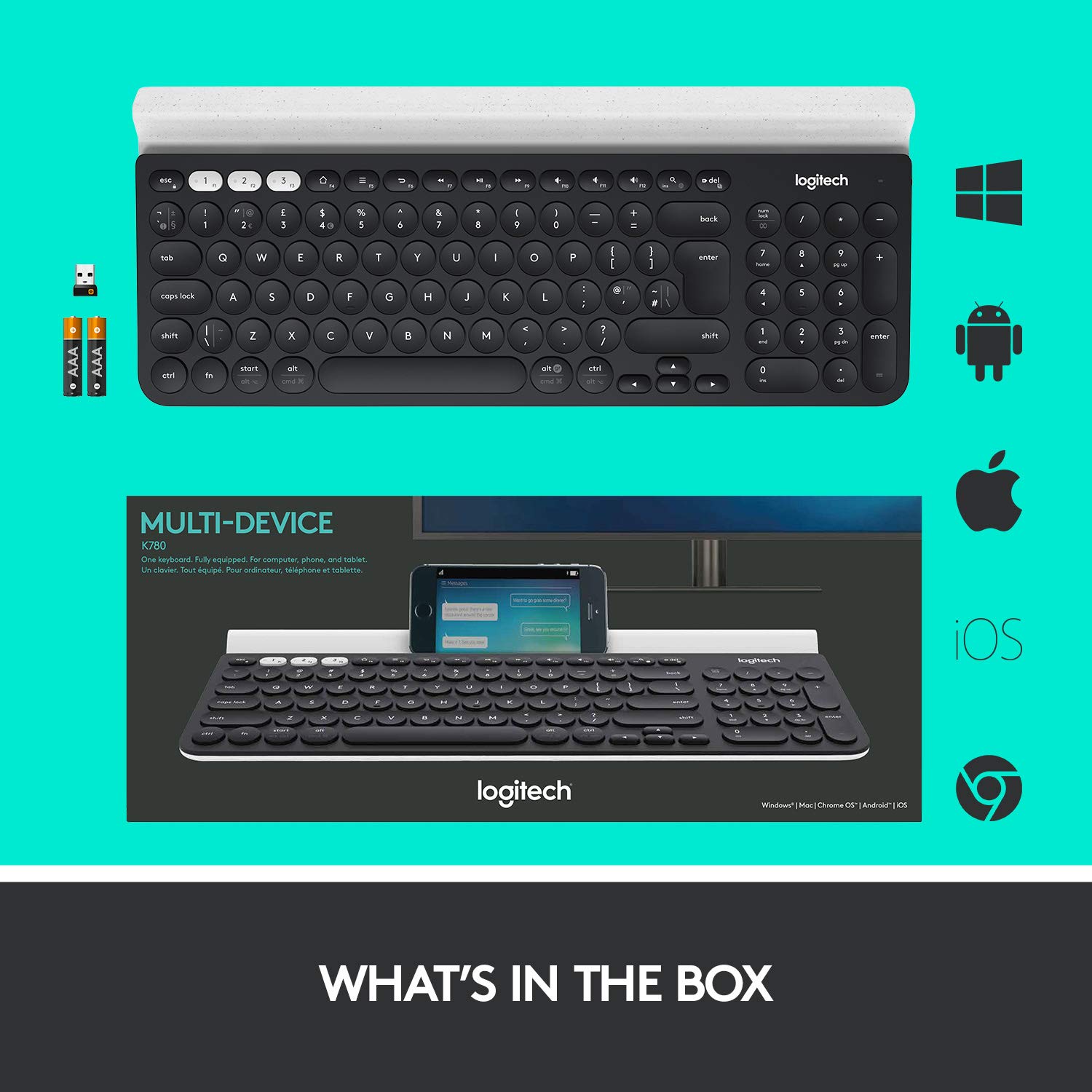Logitech K780 Multi-Device Wireless Keyboard - Compatible with Windows, Mac, iOS & Android - Quiet Typing for Office, Home & Remote Work