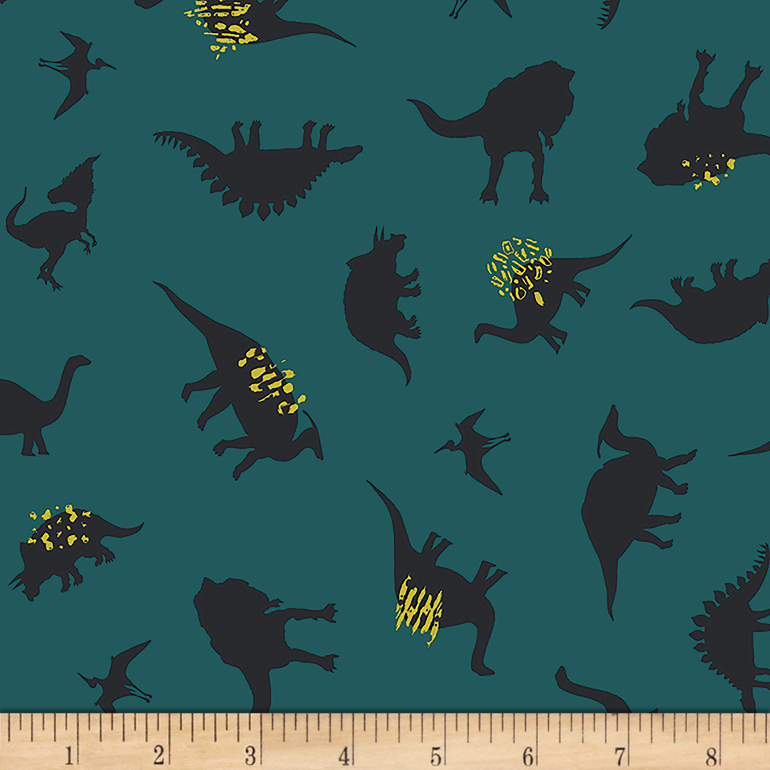Art Gallery Fabrics Esoterra Dinomania Neon Fabric - Dark Green Dinosaur Print Cotton Fabric for Quilting, Sewing & DIY Crafts | Perfect for Baby Blankets, Apparel & Home Decor Projects