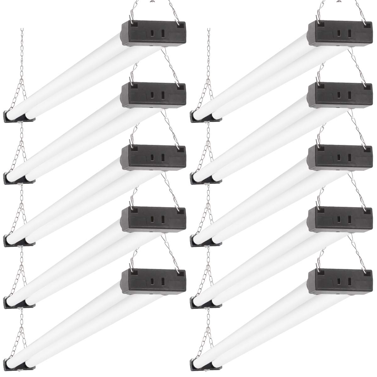 10-Pack Linkable 4FT LED Shop Lights for Garage & Workshop - 4500lm, 40W, 6000K Daylight, Plug-in, Hanging or Surface Mount (250W Equivalent) - Ideal for Workbenches, Basements & Industrial Spaces