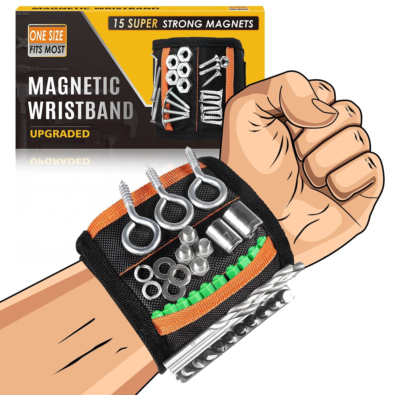Valentine's Day Gifts for Men - Magnetic Tool Wristband with 15 Strong Magnets for Holding Screws, Nails & Drill Bits - Perfect Gadget for Boyfriend, Husband & Dad - Ideal for DIY Projects, Construction Work & Home Repairs