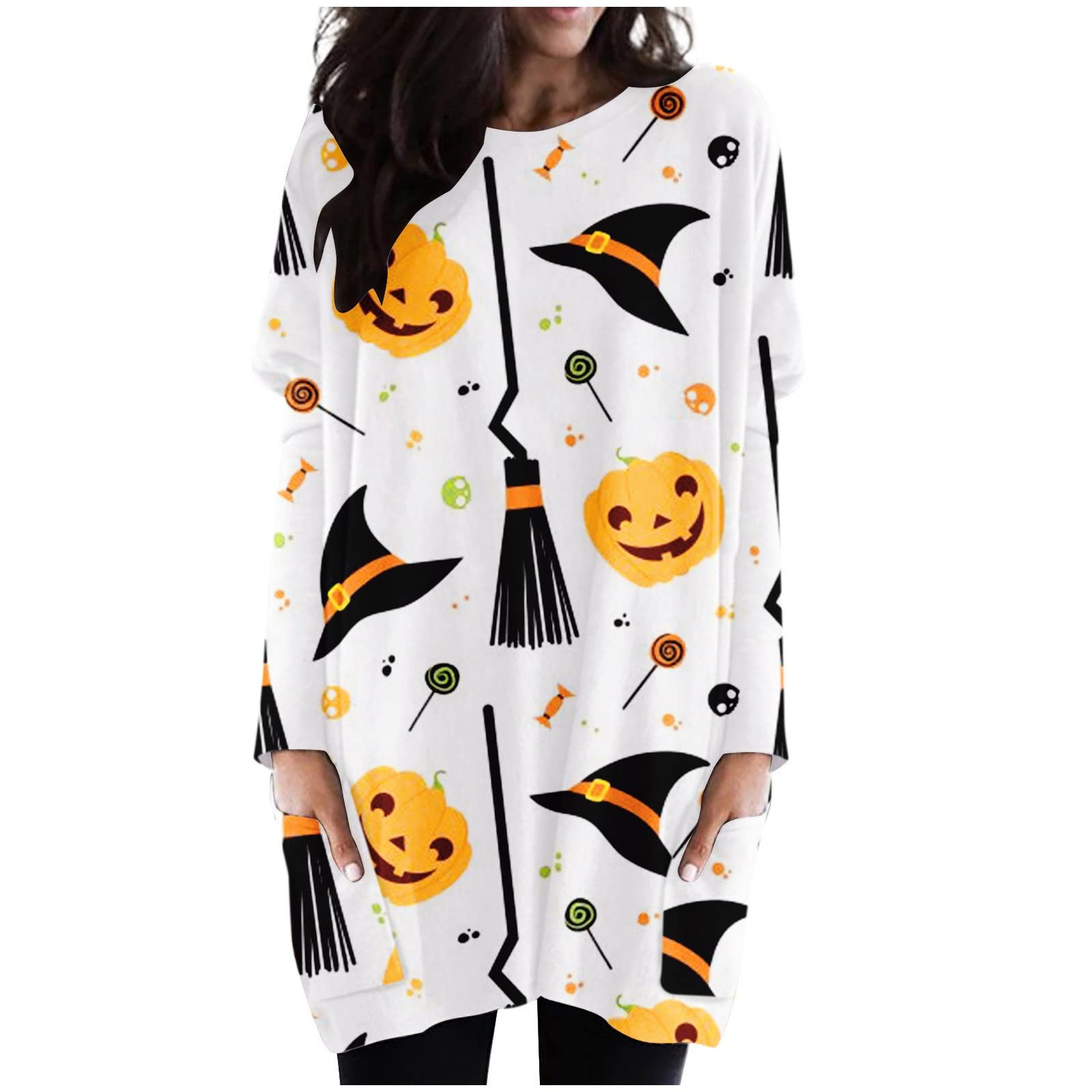 Women's Halloween Crew Neck Tunic Blouse - Office & Nursing Workwear
