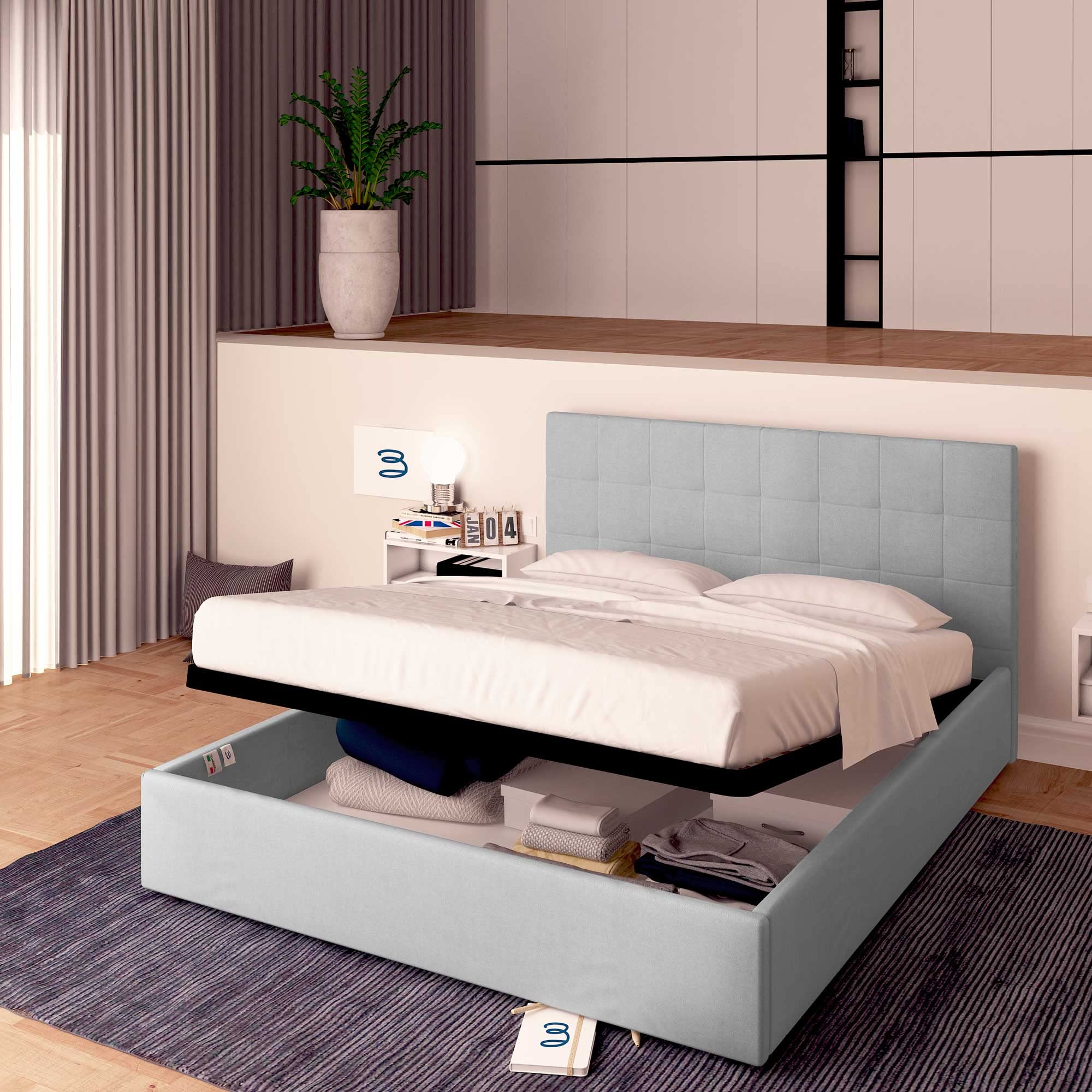 Baldiflex Single Bed with Storage - Synthetic Leather Dublin Model, Slatted Base for Single Mattress, 120 x 200 cm, Elegant Headboard, Light Gray - Perfect for Small Bedrooms, Guest Rooms & Studio Apartments