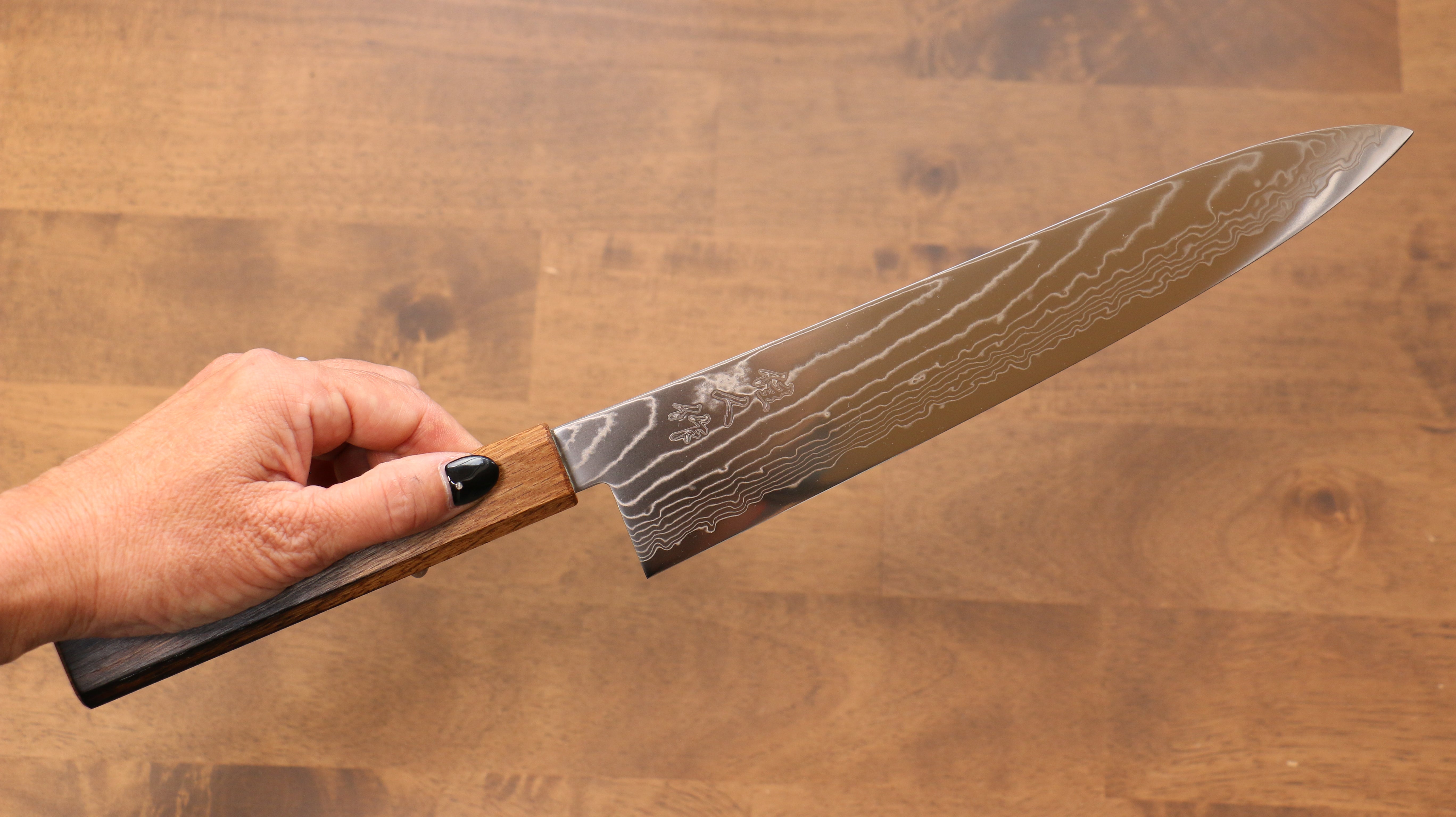 Premium Kajin Cobalt Special Steel Damascus Gyuto Chef Knife 240mm - Japanese Kitchen Knife with Burnt Oak (Mehakkaku) Handle - Perfect for Slicing, Dicing & Precision Cooking in Professional & Home Kitchens