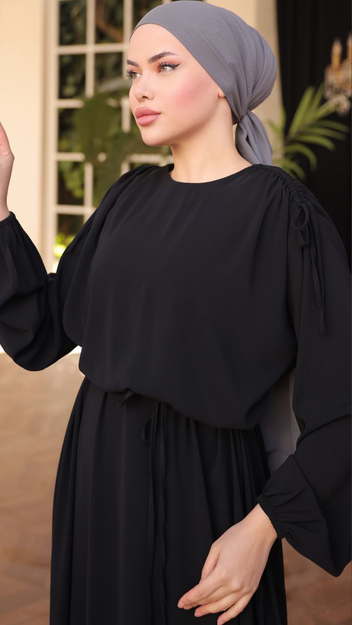 Elegant Long Sleeve Gathered Shoulder Abaya Dress for Women - Modest Islamic Prayer Dress for Mosque, Eid & Special Occasions