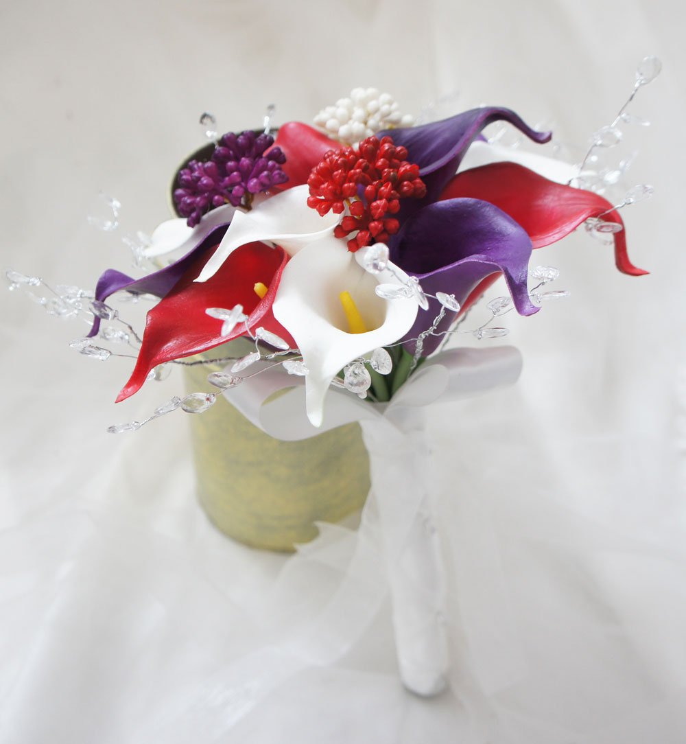 14-Piece Calla Lily Bridal Wedding Bouquets with Crystals - Artificial Silk Flower Arrangement for Wedding Decor, Bridal Shower, Centerpieces & Home Decoration