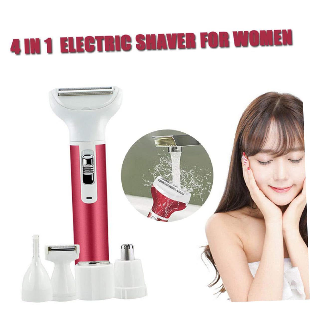 Women's Electric Shaver & Eyebrow Trimmer - USB Rechargeable Cordless Body Hair Remover for Face, Legs, Bikini Line - Painless Hair Removal for Smooth Skin - Perfect for Travel, Gym & Daily Grooming (Red)